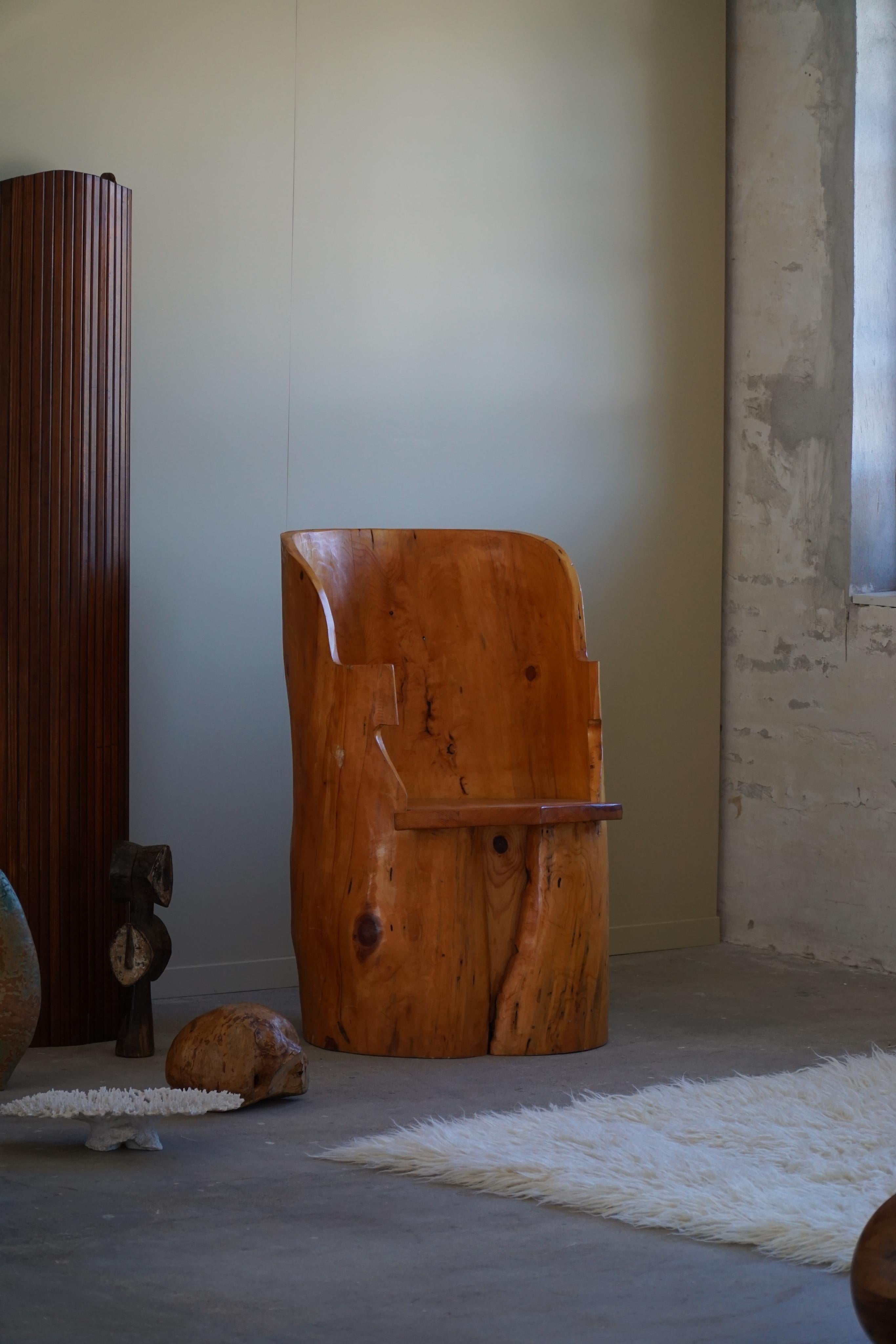 Charming primitive stump chair made in solid birch. Hand carved by a Swedish cabinetmaker. A nice wabi sabi piece, perfectly sutied for the modern interior.

This modern armchair will fit in many types of home decors. Perfectly suited for an