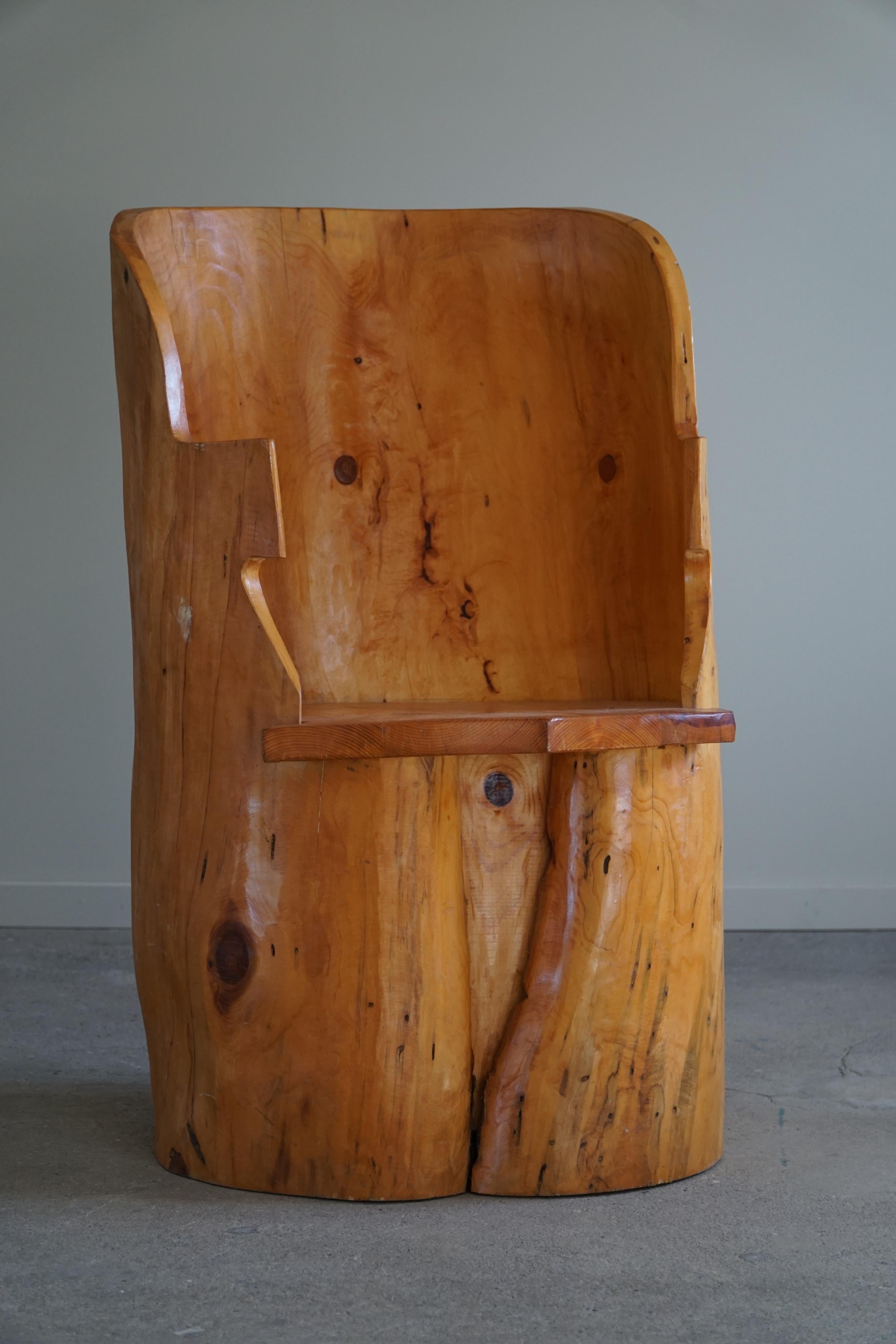 Stump Chair in Solid Birch by a Swedish Cabinetmaker, Wabi Sabi, 1950s For Sale 14
