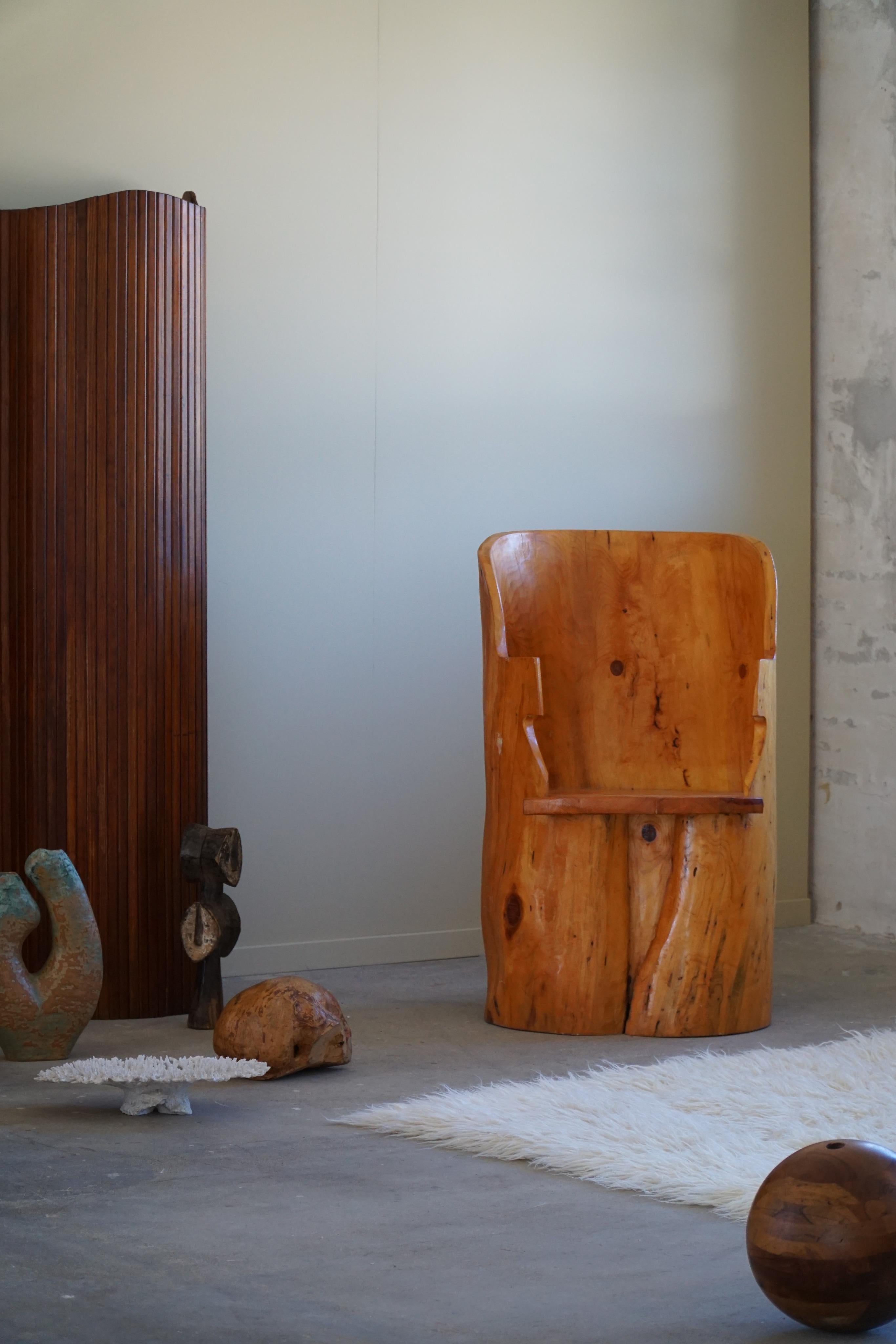 Brutalist Stump Chair in Solid Birch by a Swedish Cabinetmaker, Wabi Sabi, 1950s For Sale