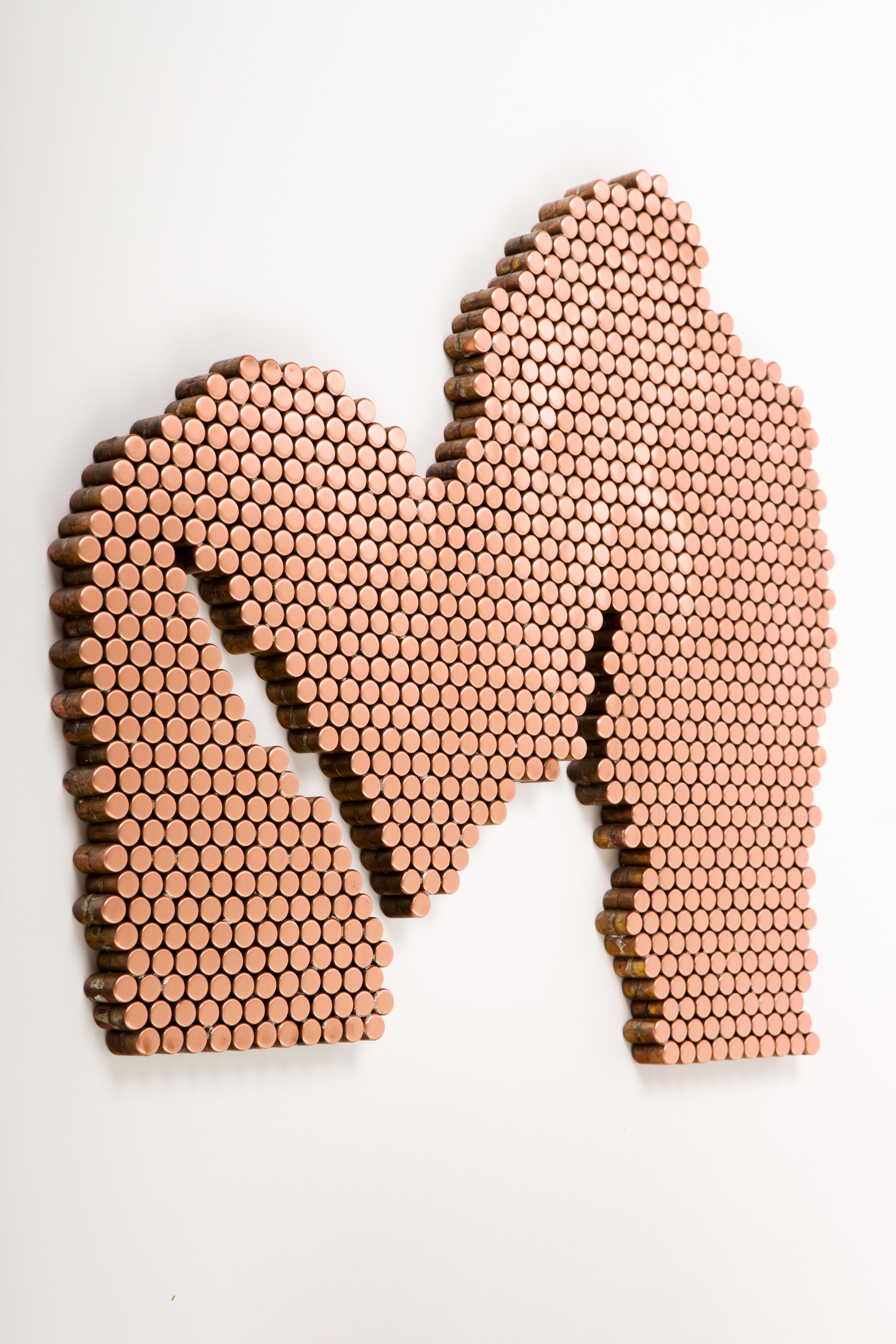 Title: Stump Speech, #4
Year: 2013

A to-scale rendering of the cross section of a tree discovered in Prospect Park, Brooklyn, comprising hundreds of circular copper components meticulously assembled and soldered together. The ‘pixelation’