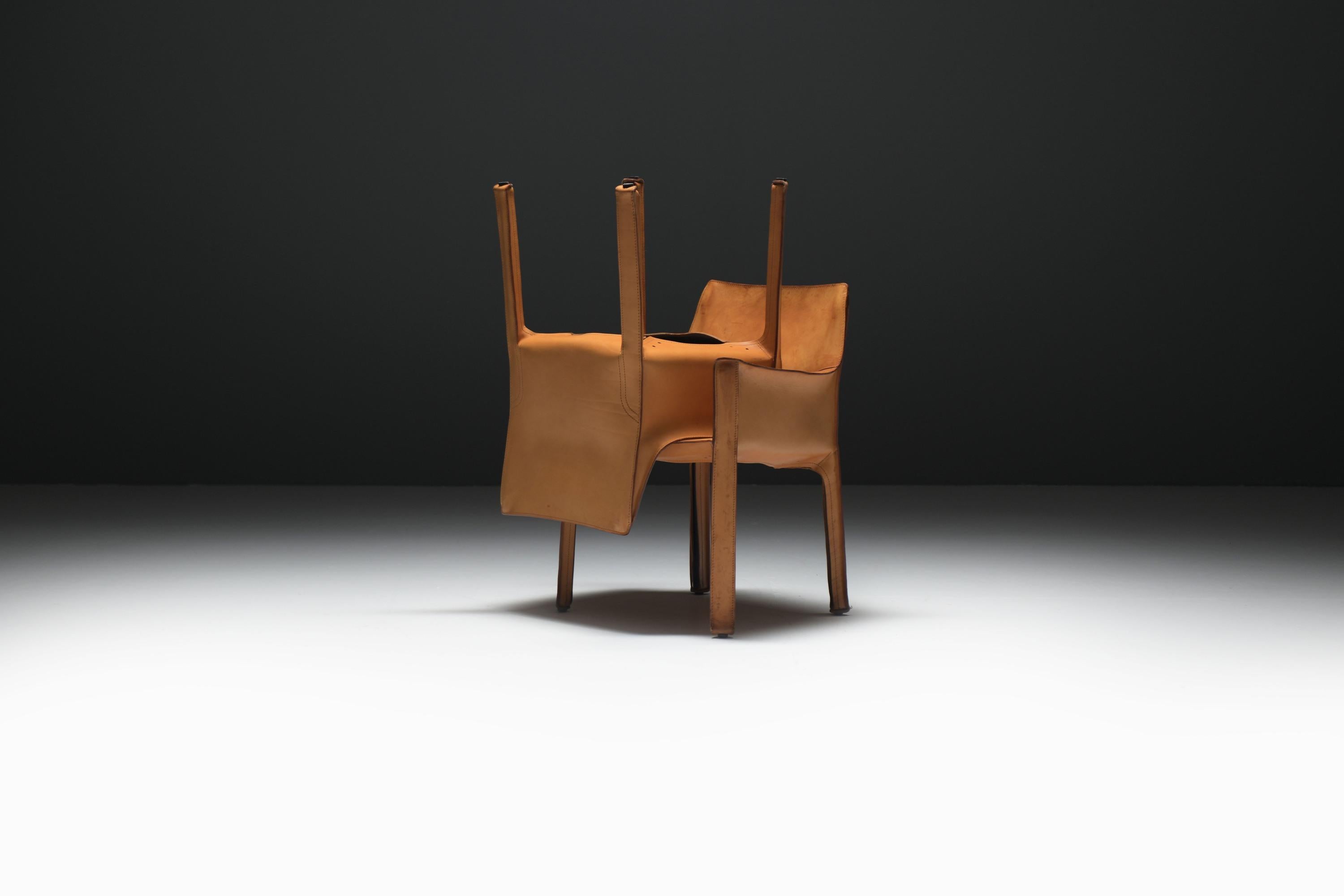 Stunning Cab 413 chairs in natural leather by Mario Bellini for CASSINA Italy For Sale 8