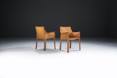 Stunning natural leather Cab 413 dining chair by Mario Bellini for CASSINA Italy