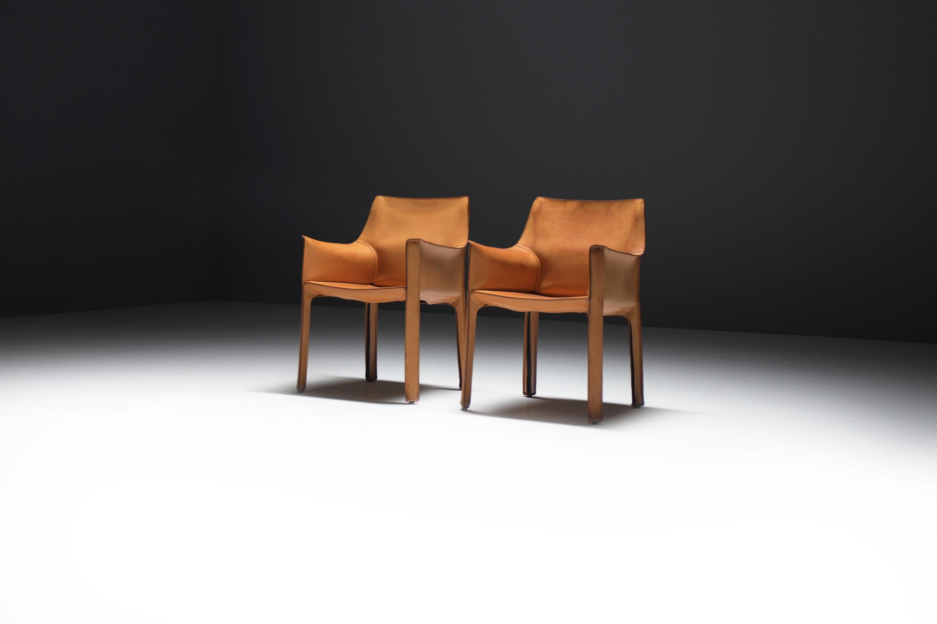 Mid-Century Modern Stunning Cab 413 chairs in natural leather by Mario Bellini for CASSINA Italy For Sale
