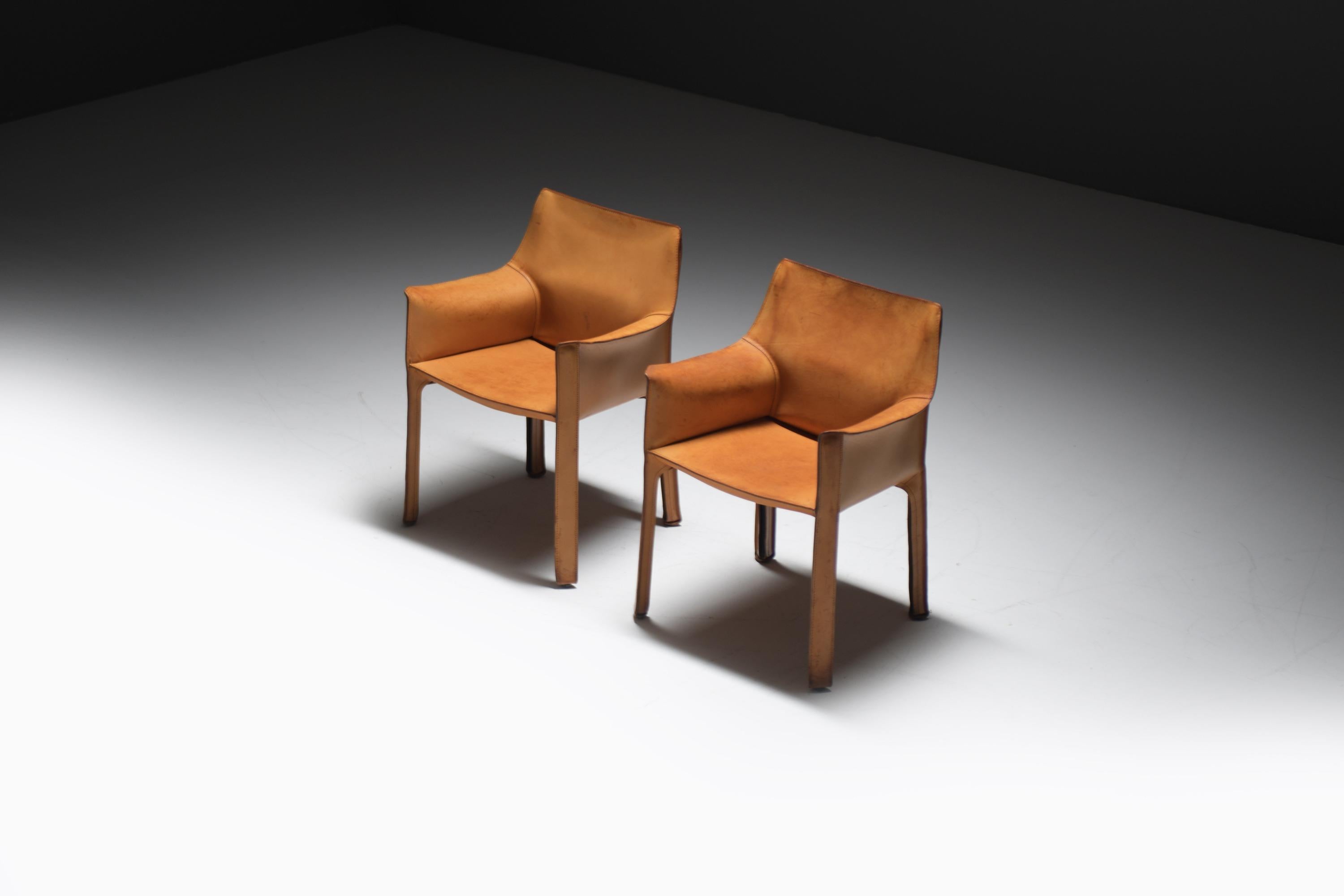 Italian Stunning Cab 413 chairs in natural leather by Mario Bellini for CASSINA Italy For Sale