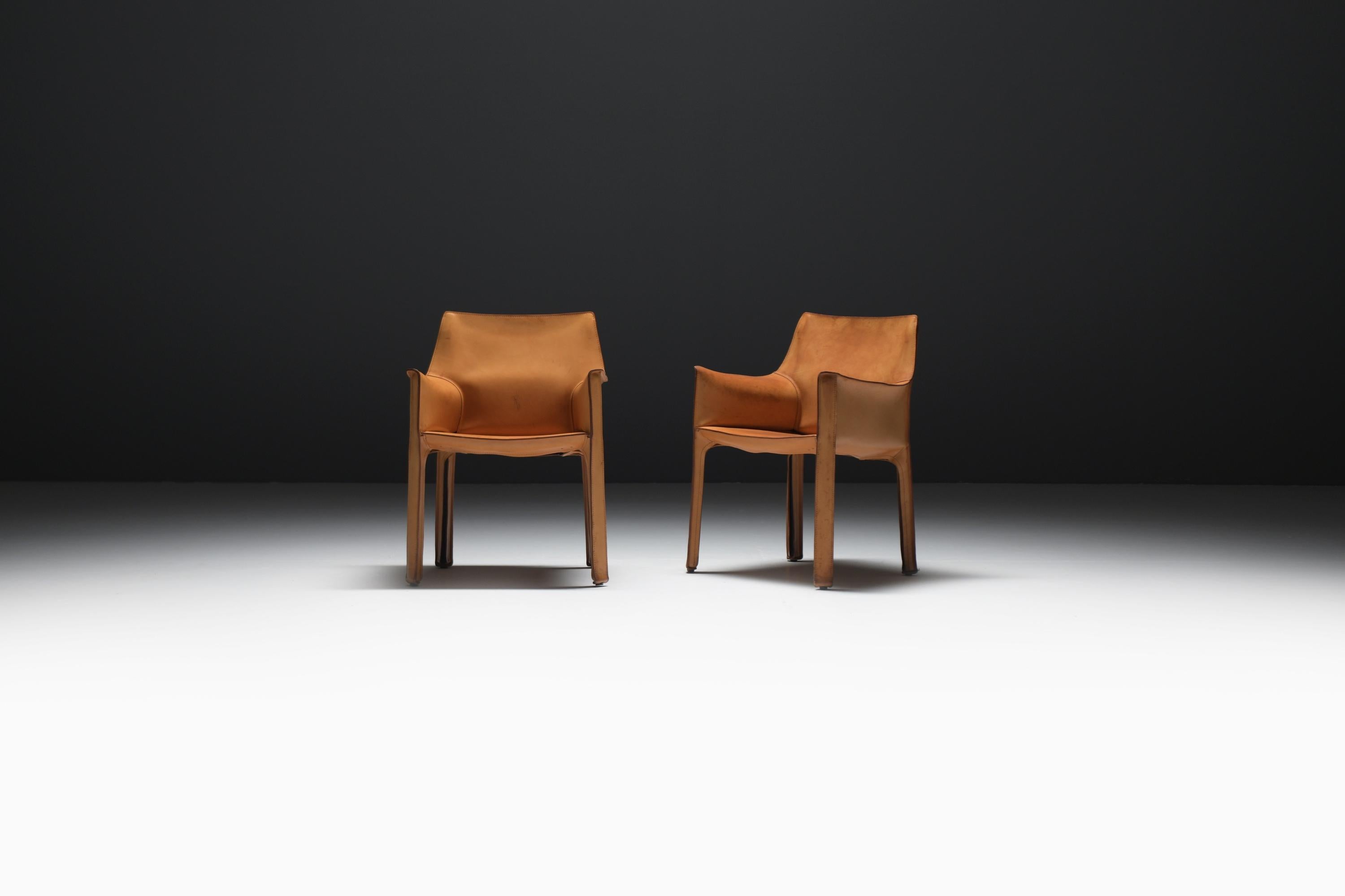 Stunning Cab 413 chairs in natural leather by Mario Bellini for CASSINA Italy In Good Condition For Sale In Buggenhout, Oost-Vlaanderen