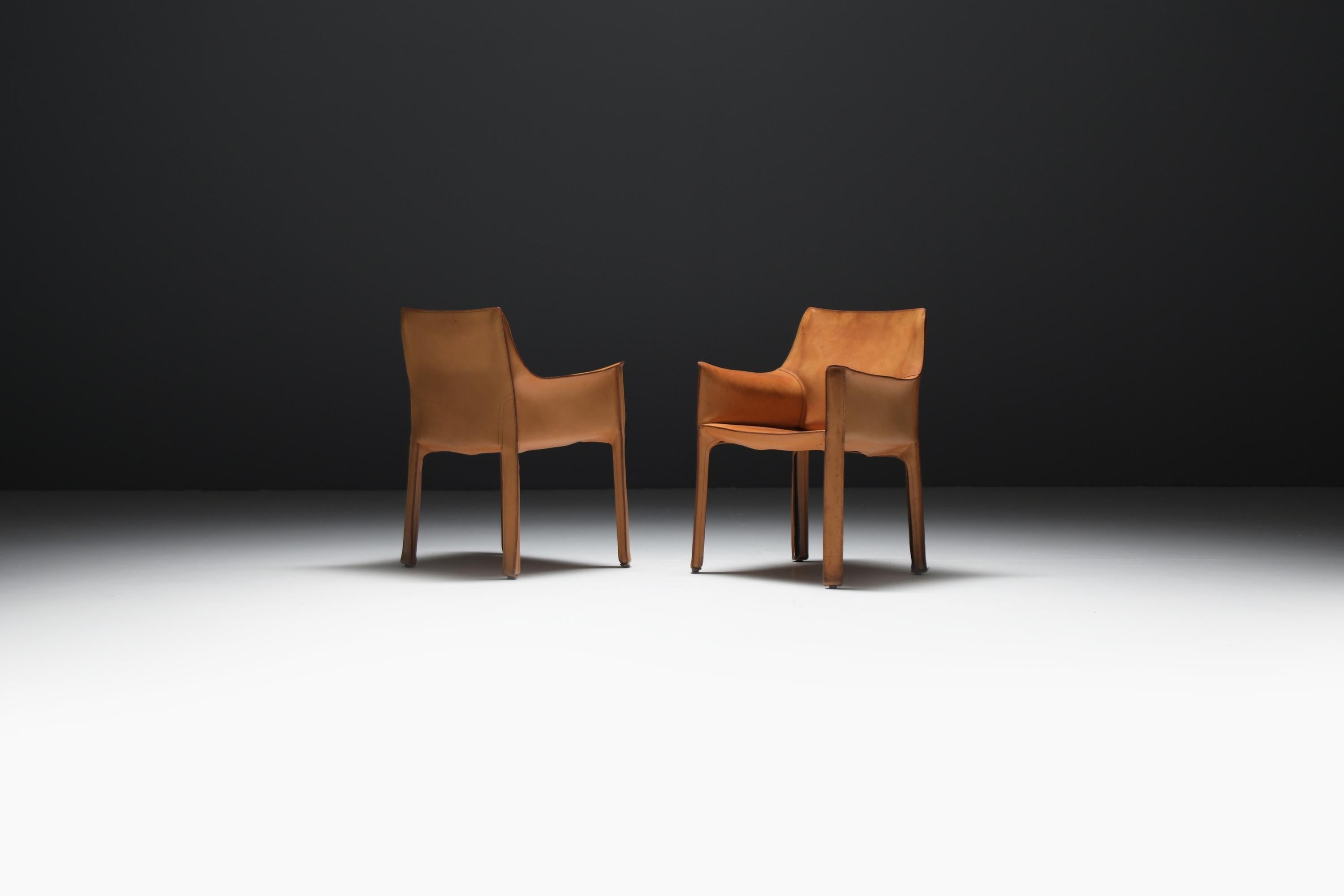 20th Century Stunning Cab 413 chairs in natural leather by Mario Bellini for CASSINA Italy For Sale