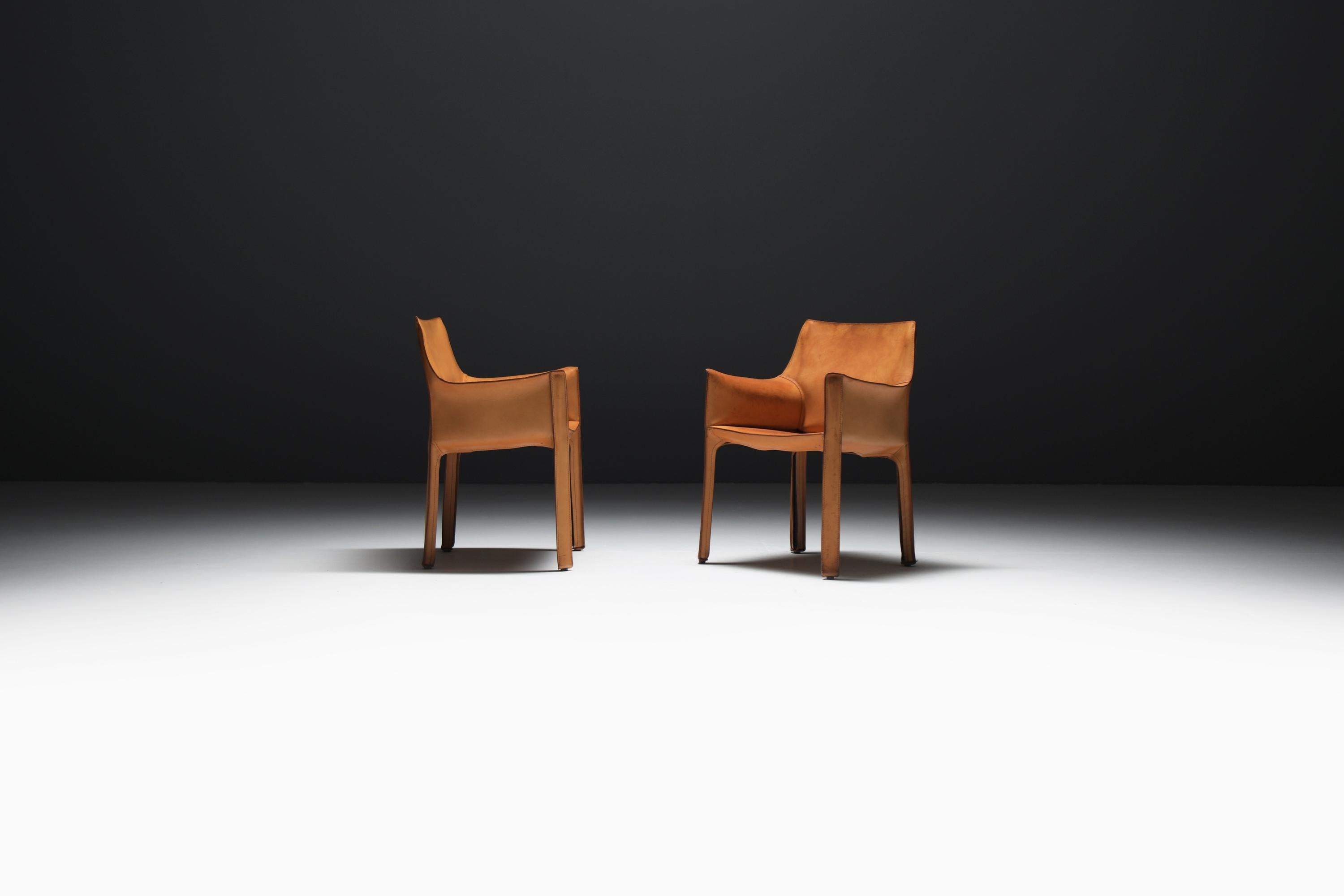 Leather Stunning Cab 413 chairs in natural leather by Mario Bellini for CASSINA Italy For Sale
