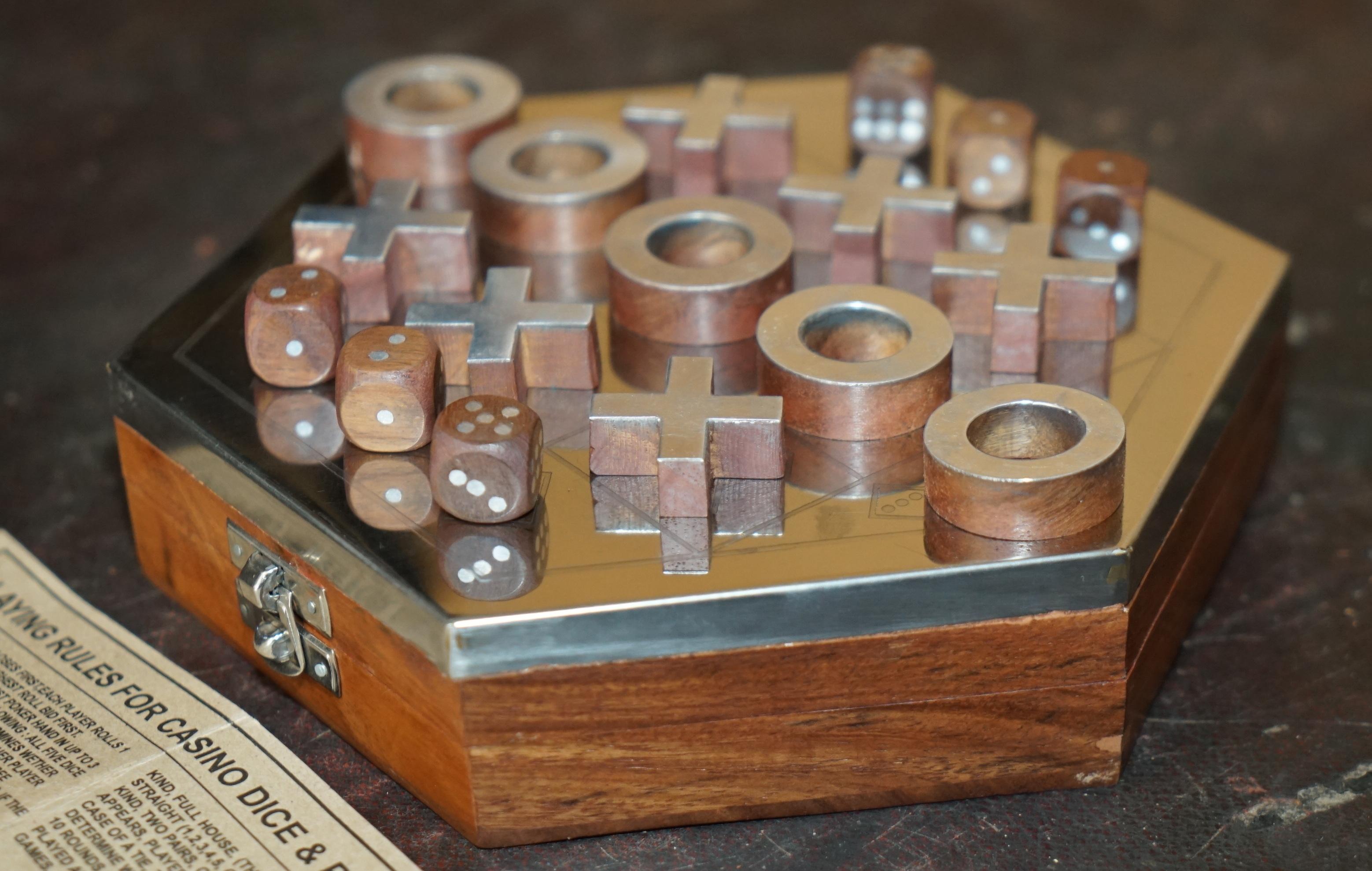STUNNIiNG VINTAGE CHROME TOPPED NOUGHTS & CROSSES & POKER DICE GAME TIC TAC TOE 4