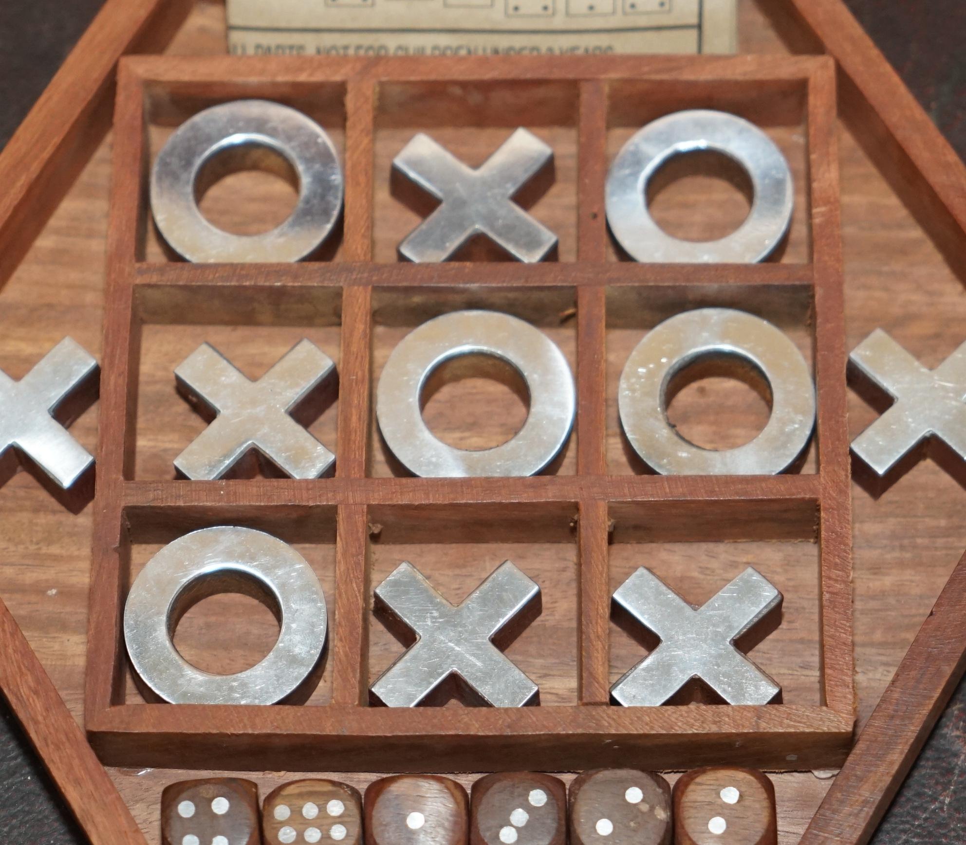 Chrome STUNNIiNG VINTAGE CHROME TOPPED NOUGHTS & CROSSES & POKER DICE GAME TIC TAC TOE