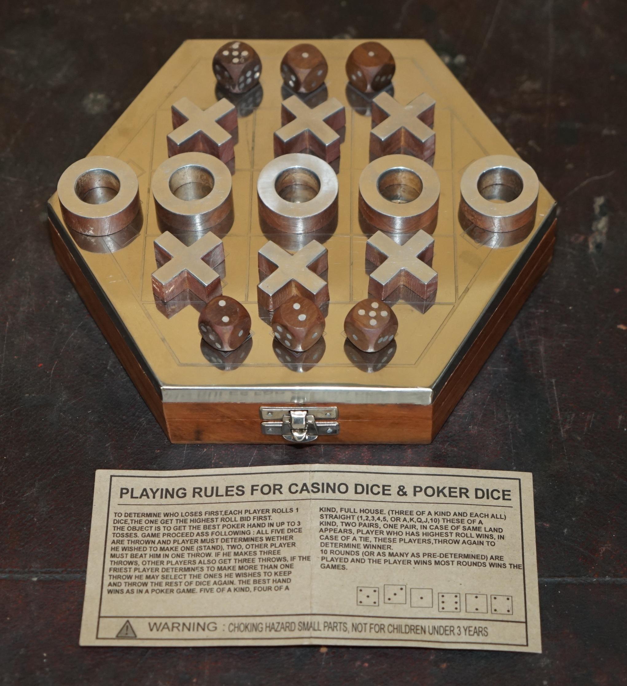 STUNNIiNG VINTAGE CHROME TOPPED NOUGHTS & CROSSES & POKER DICE GAME TIC TAC TOE 2