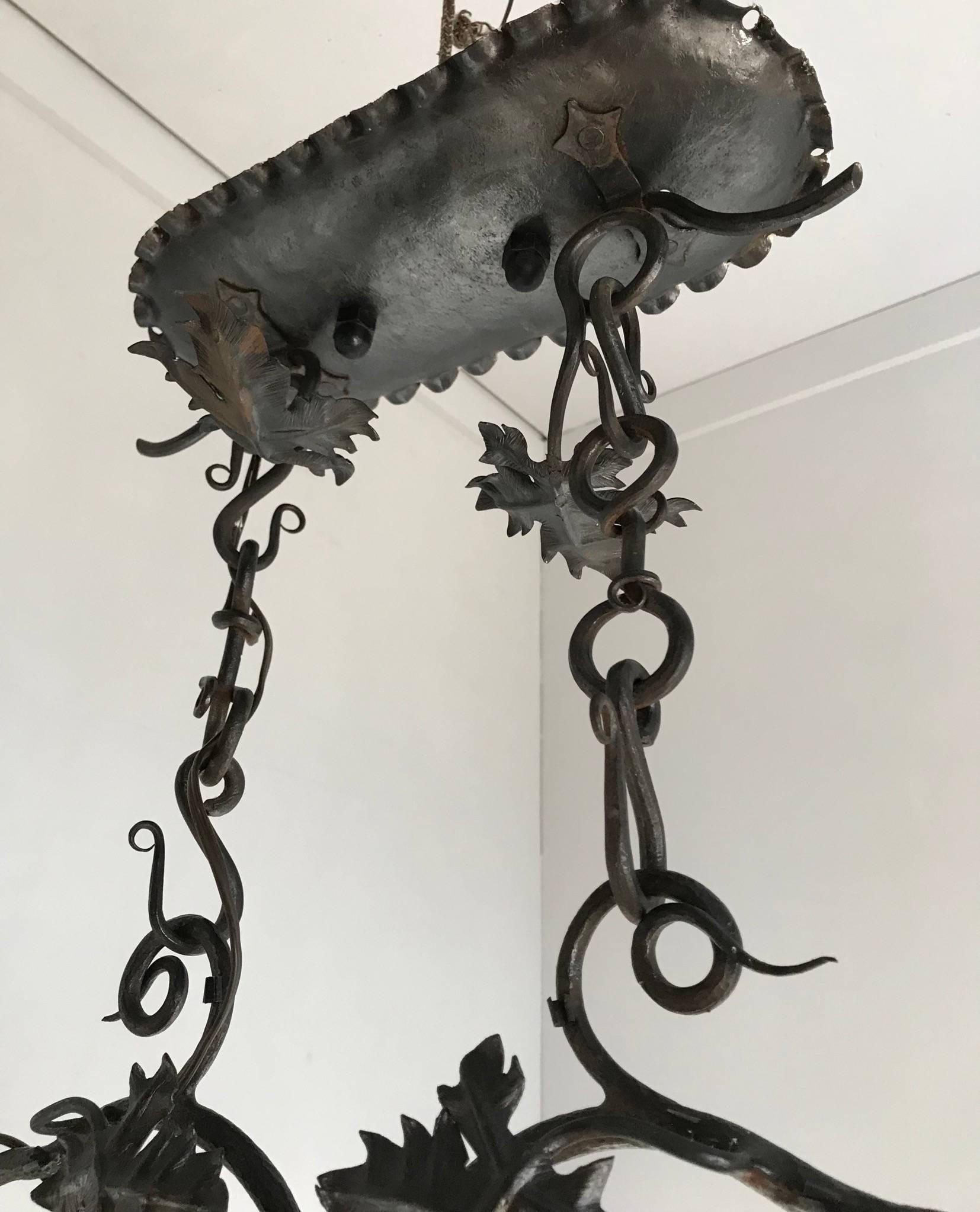 Stunning & Horizontal Wrought Iron Chandelier with Grapes & Hand-Carved Branches 1