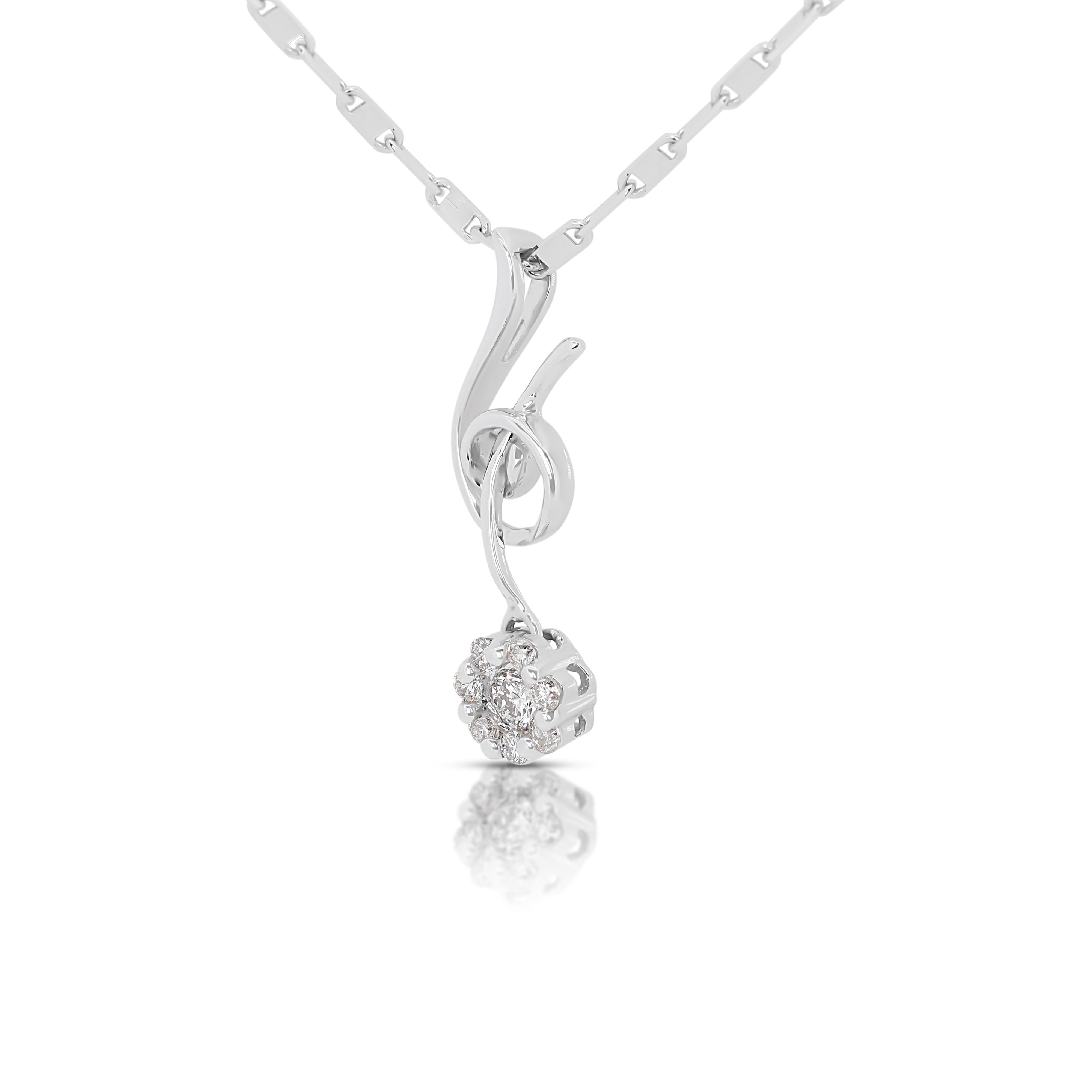 Round Cut Stunning 0.16ct Diamonds Necklace in 18K White Gold - (Chain Included) For Sale