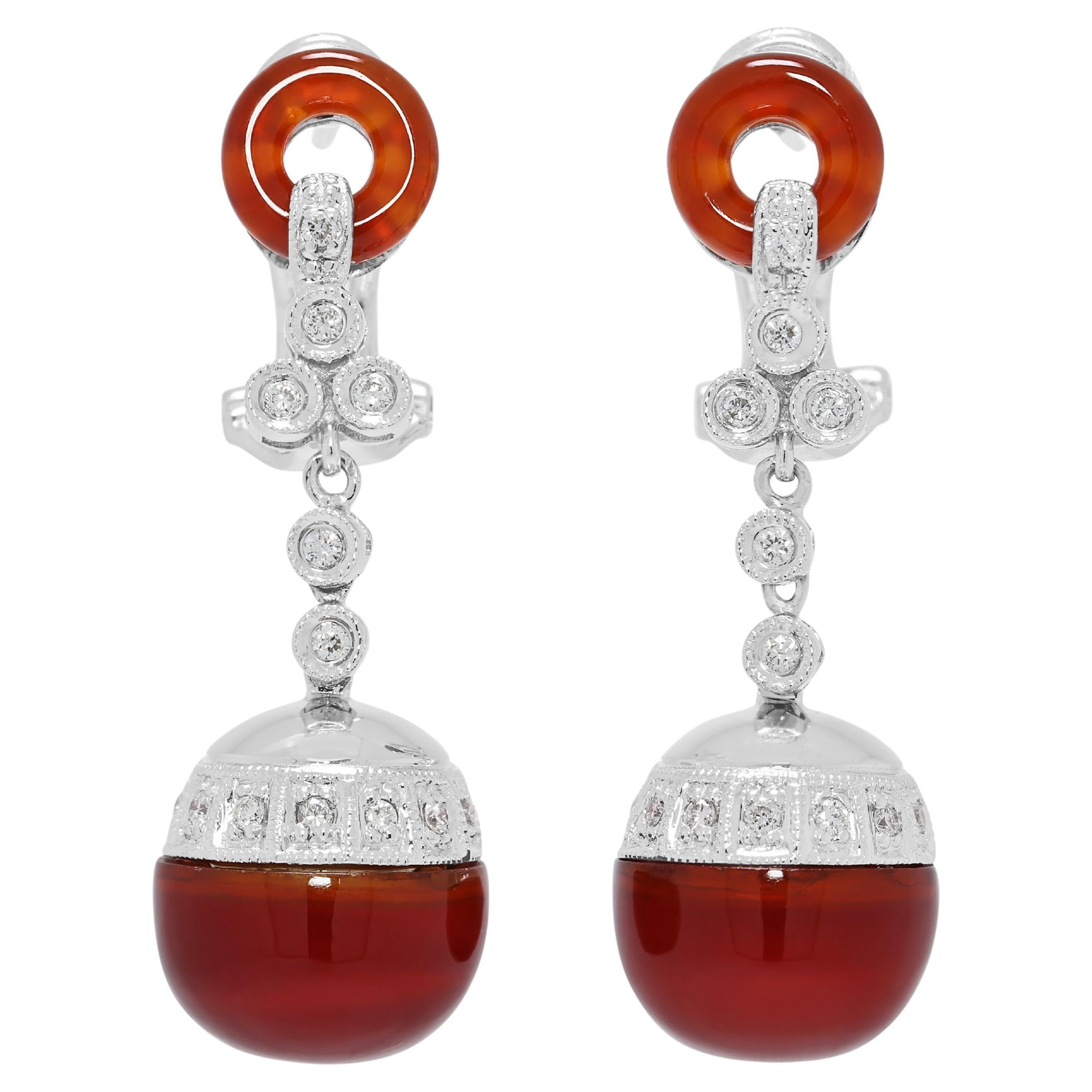 Boucles d
oreilles pendantes en or blanc 18 carats avec diamant et agate de 0,20 ct. en vente