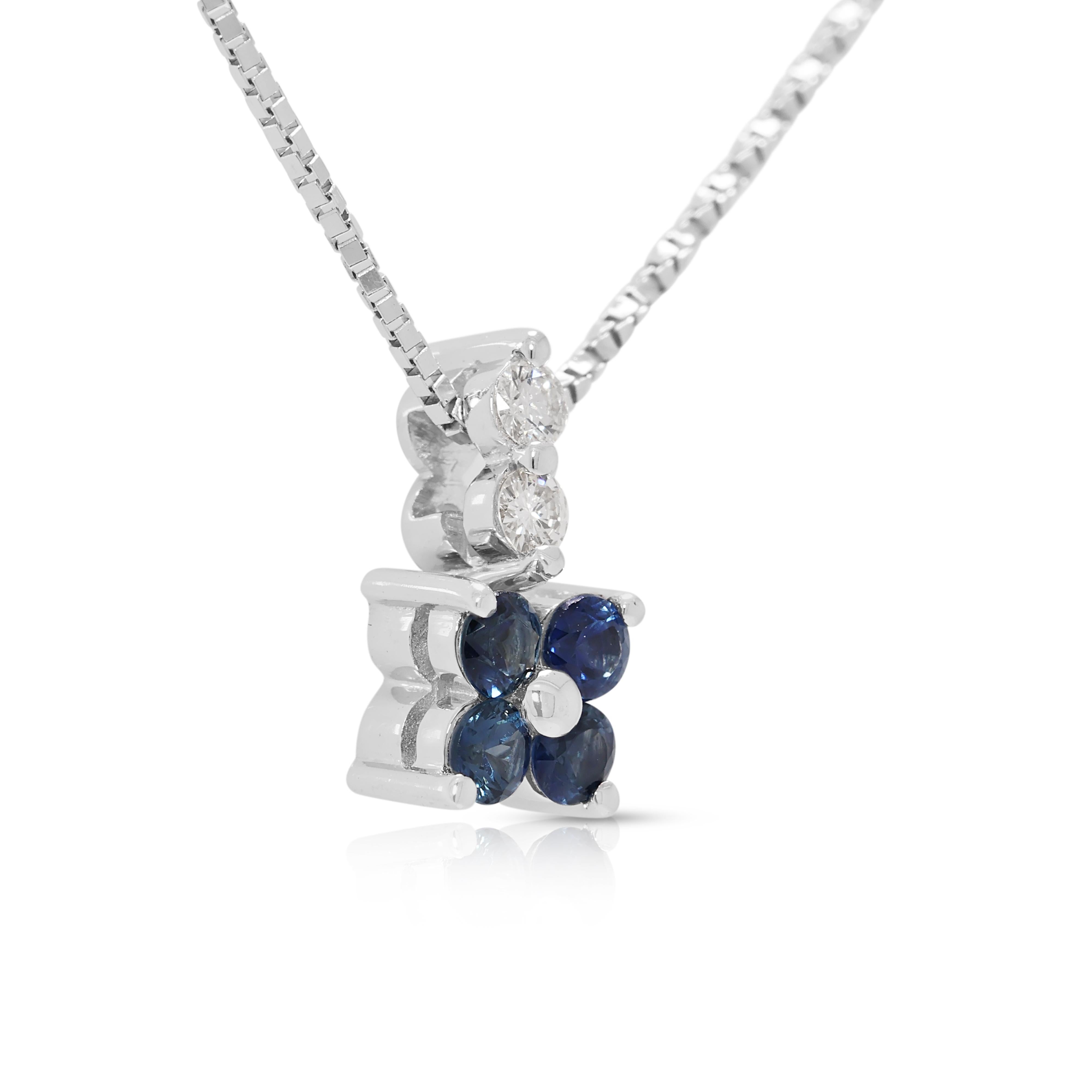 Atemberaubende Halskette aus 18 Karat Weißgold mit 0,26 Karat Saphir und natürlichem Diamant im Zustand „Hervorragend“ im Angebot in רמת גן, IL