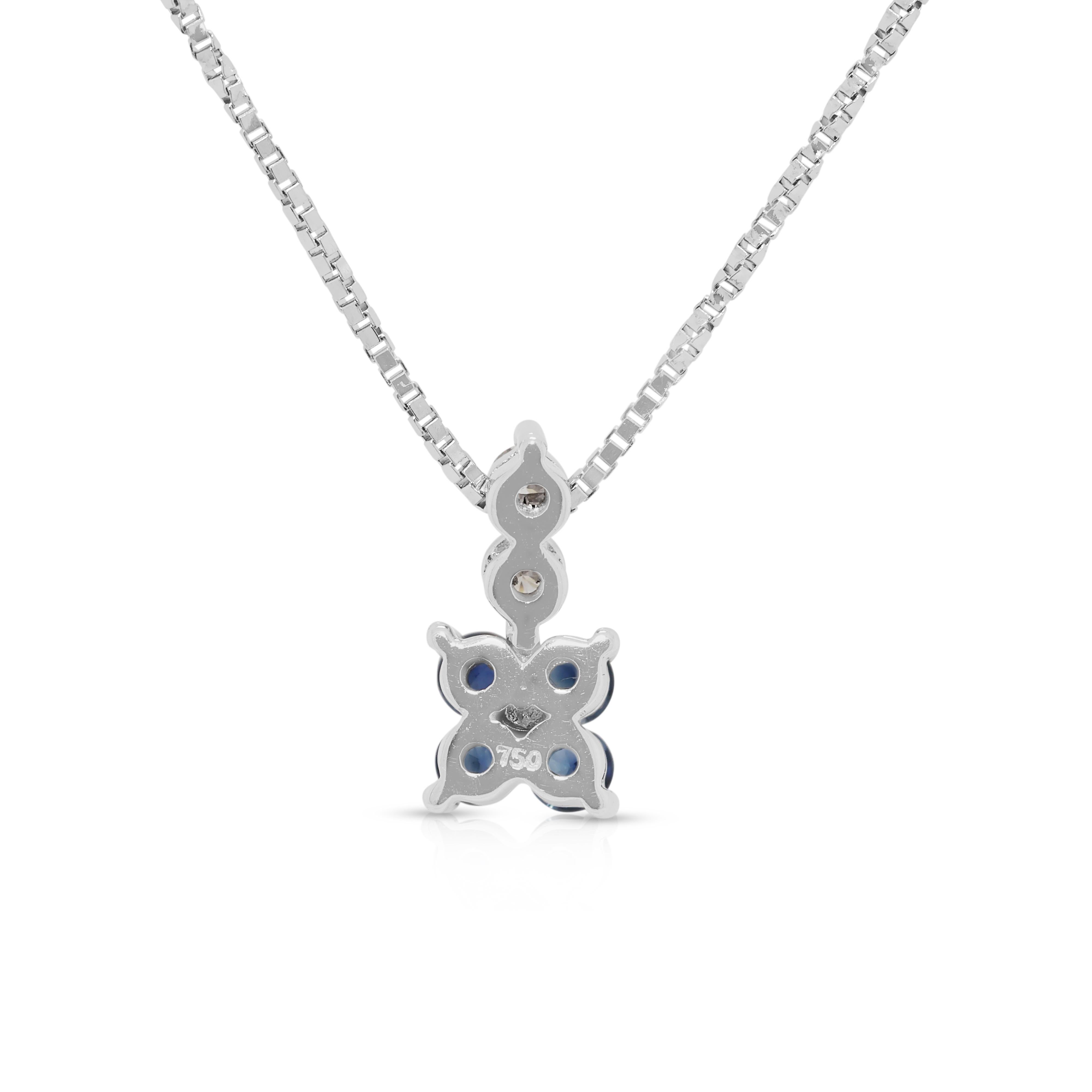Atemberaubende Halskette aus 18 Karat Weißgold mit 0,26 Karat Saphir und natürlichem Diamant im Angebot 1
