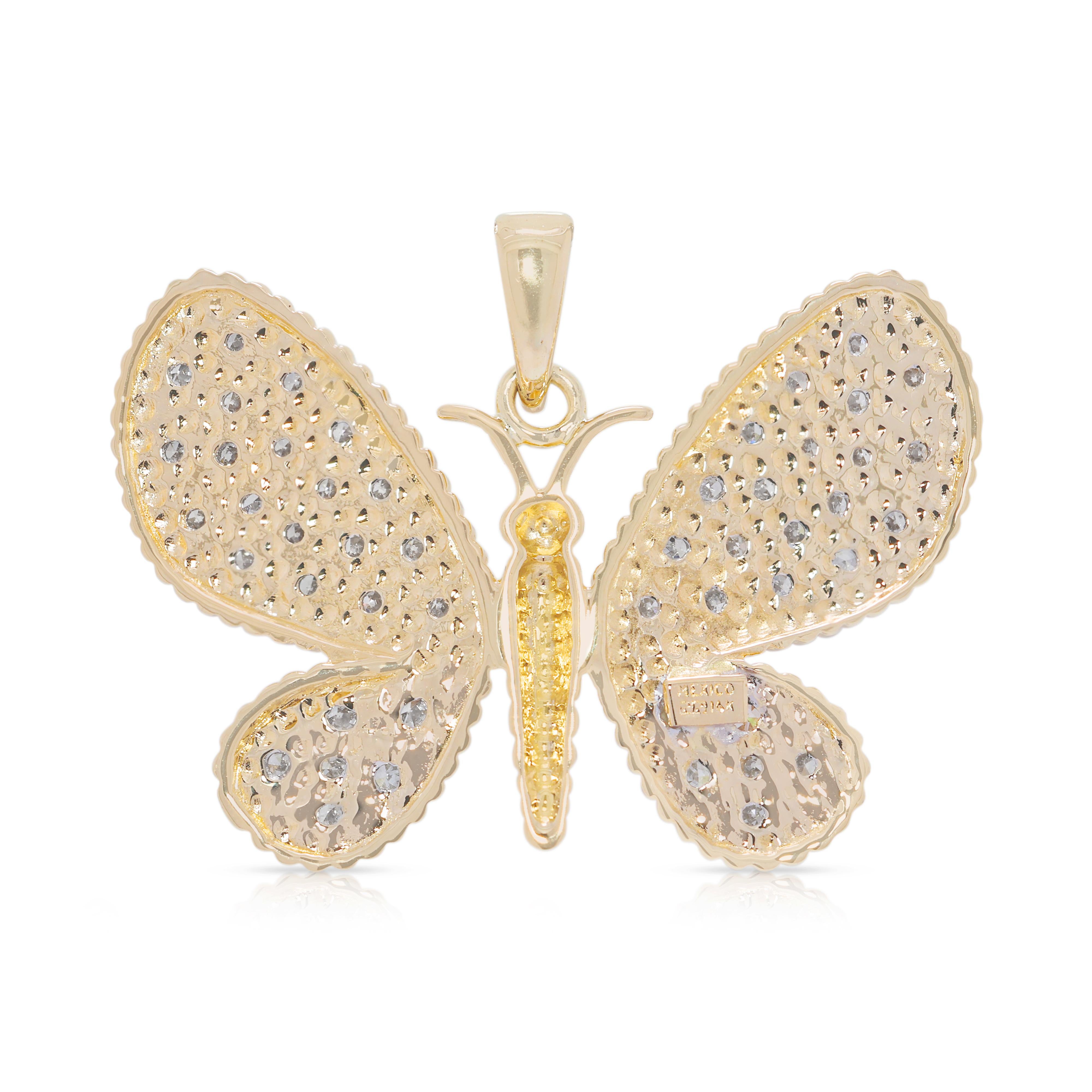 Splendido ciondolo a forma di farfalla con diamante naturale da 0,30 carati in oro giallo 14K in vendita 1