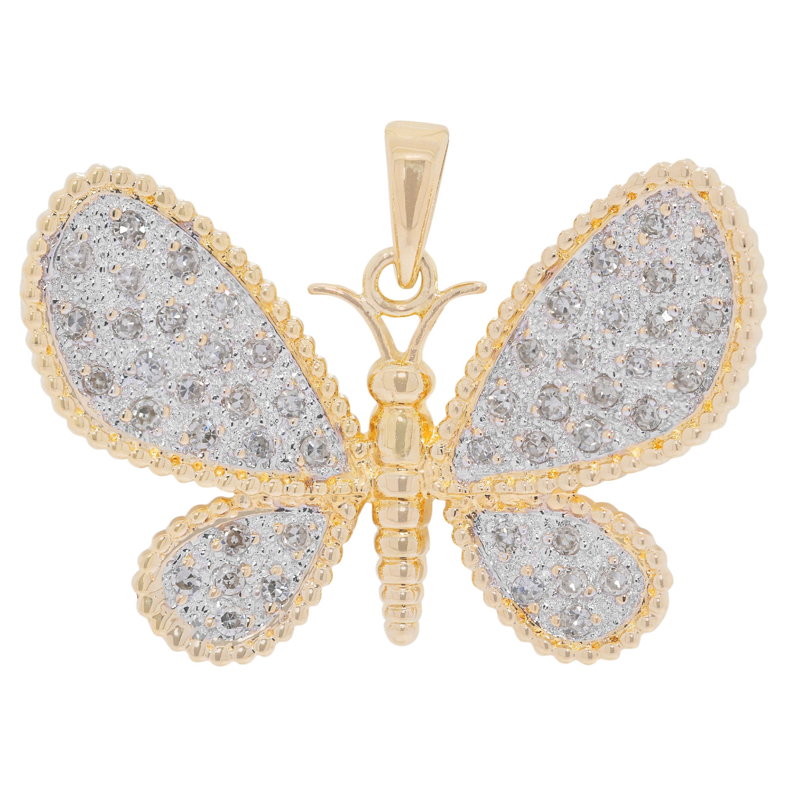 Atemberaubender Schmetterlingsanhänger mit 0,30ct Naturdiamant aus 14K Gelbgold