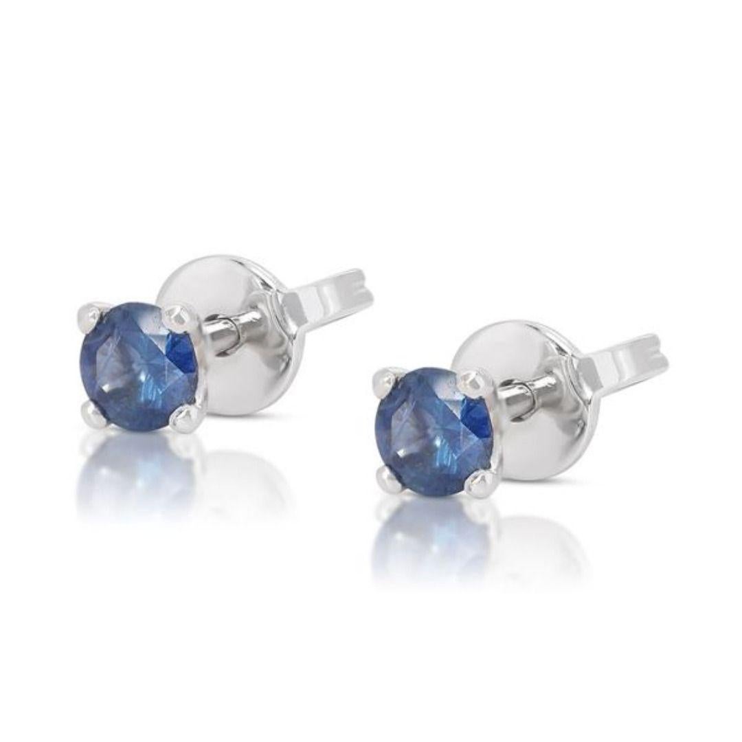Round Cut Stunning 0.30ct Sapphire Stud Earrings set in 18K White Gold For Sale
