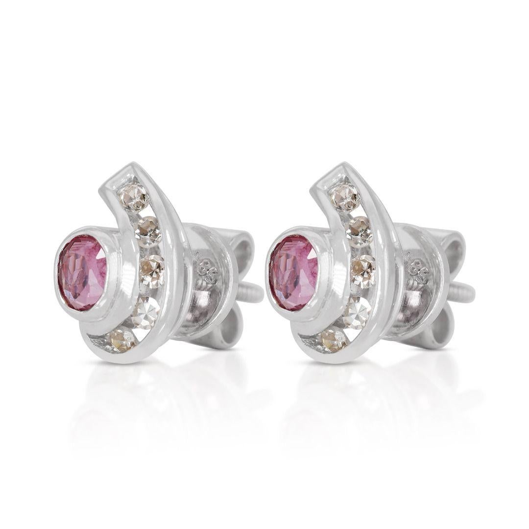 Stunning 0.30ct Tourmaline Pave Earrings with Side Diamonds In New Condition For Sale In רמת גן, IL