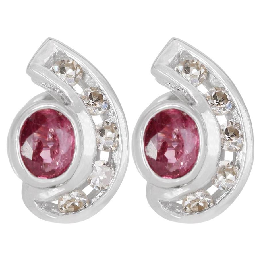 Stunning 0.30ct Tourmaline Pave Earrings with Side Diamonds For Sale