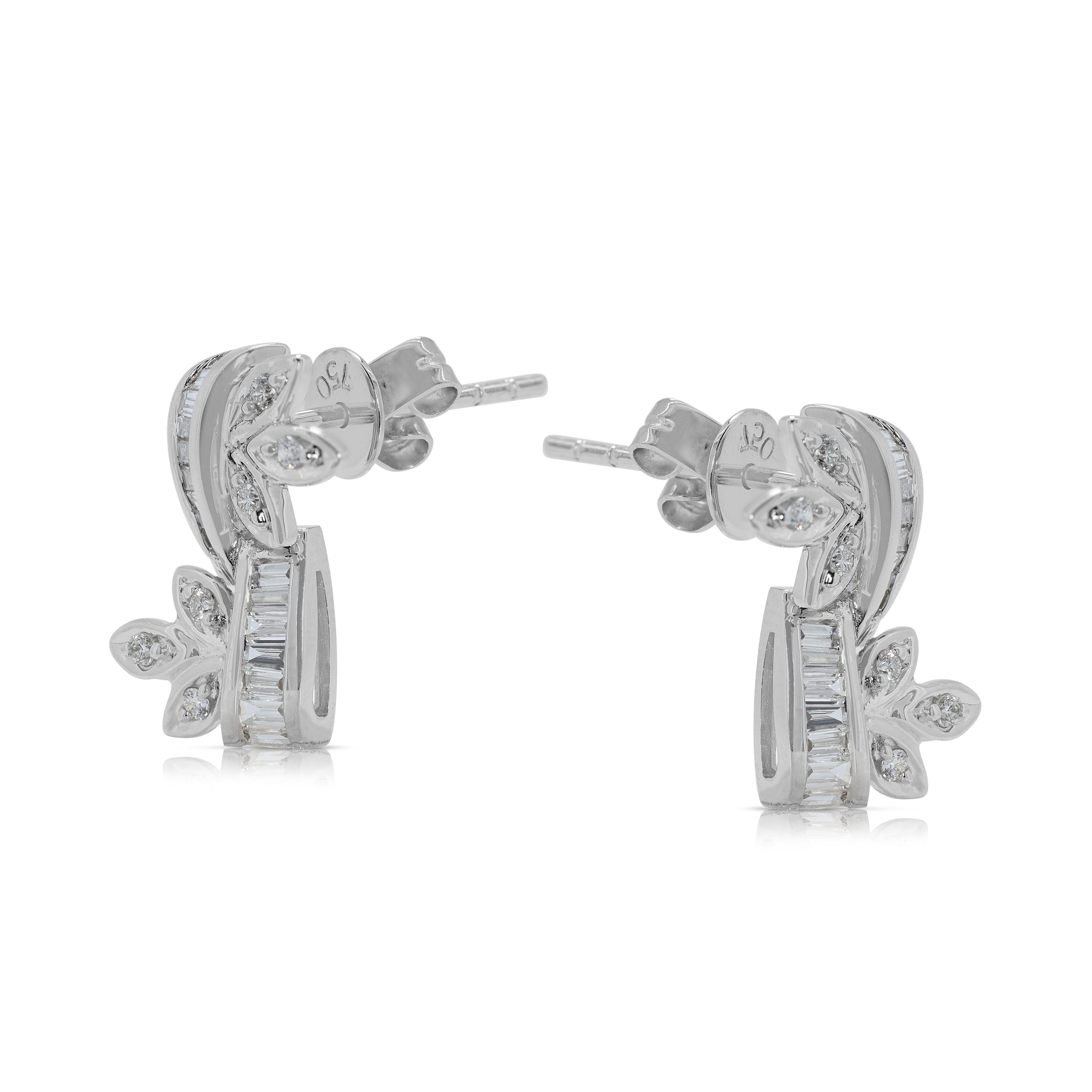 Tapered Baguette Stunning 0.32ct Natural Diamond Earrings in 18K White Gold For Sale