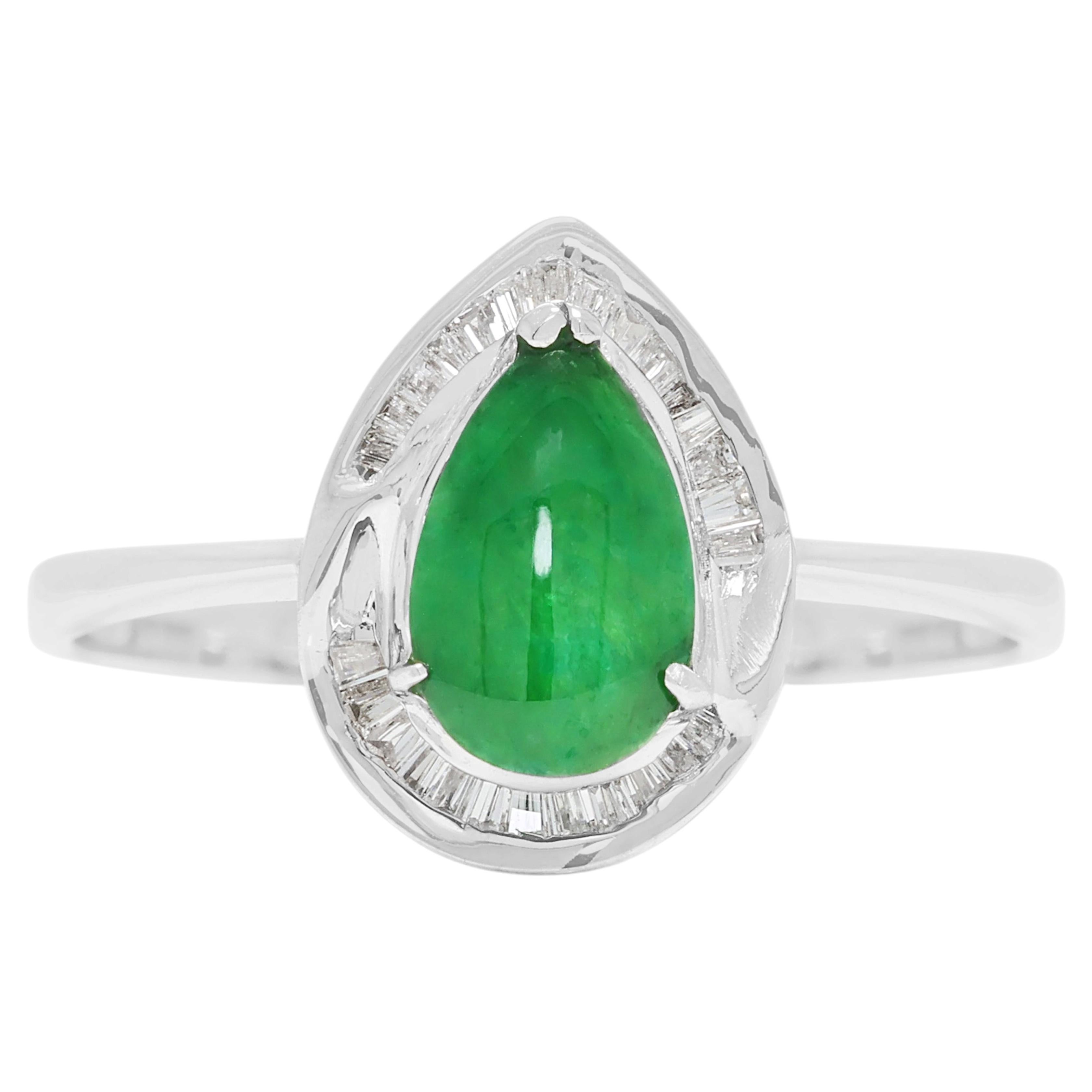 Stunning 0.34ct Emerald & Diamond Halo Ring in 18K White Gold For Sale