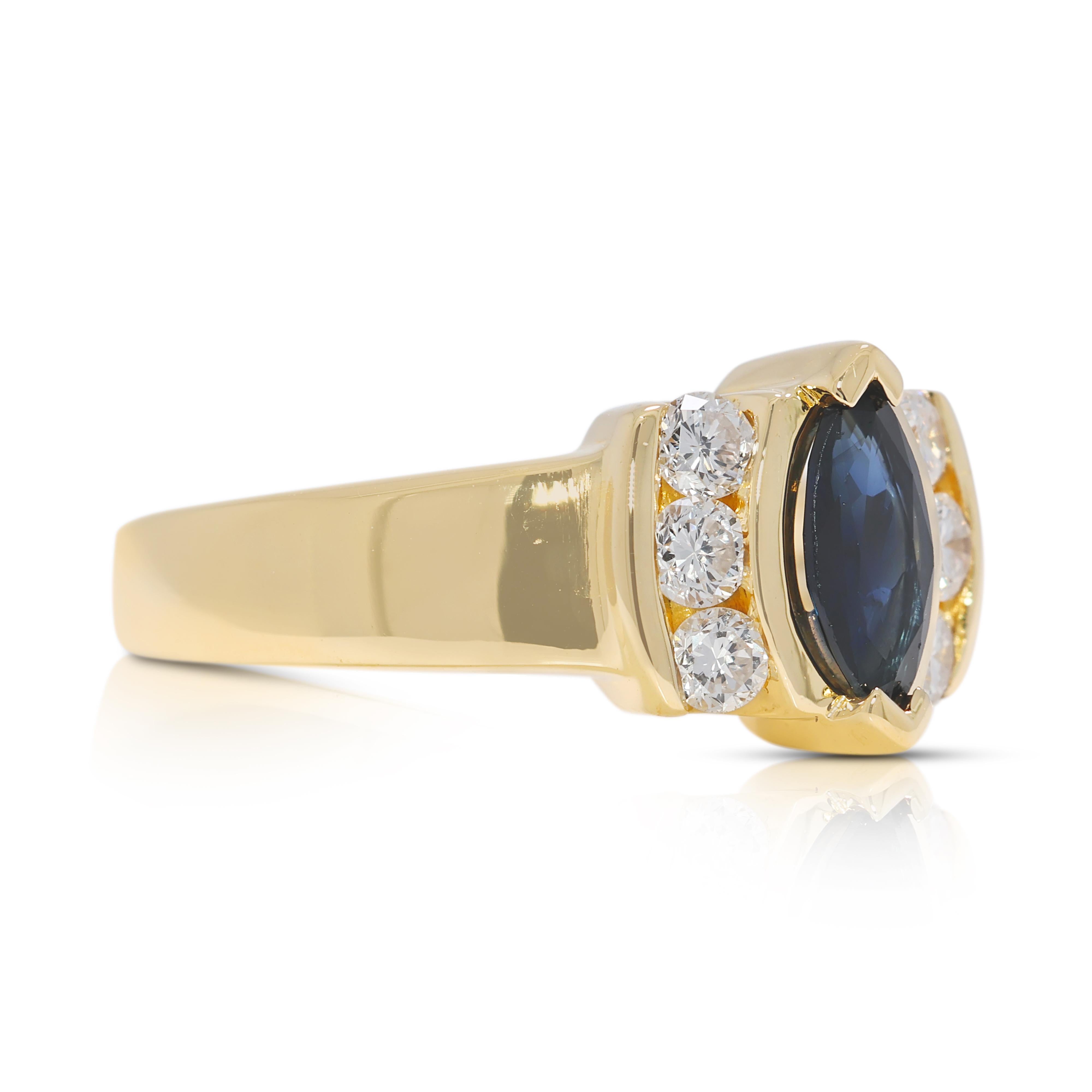 Superbe bague en or jaune 18K avec saphir et diamant naturel de 0,37ct Excellent état - En vente à רמת גן, IL