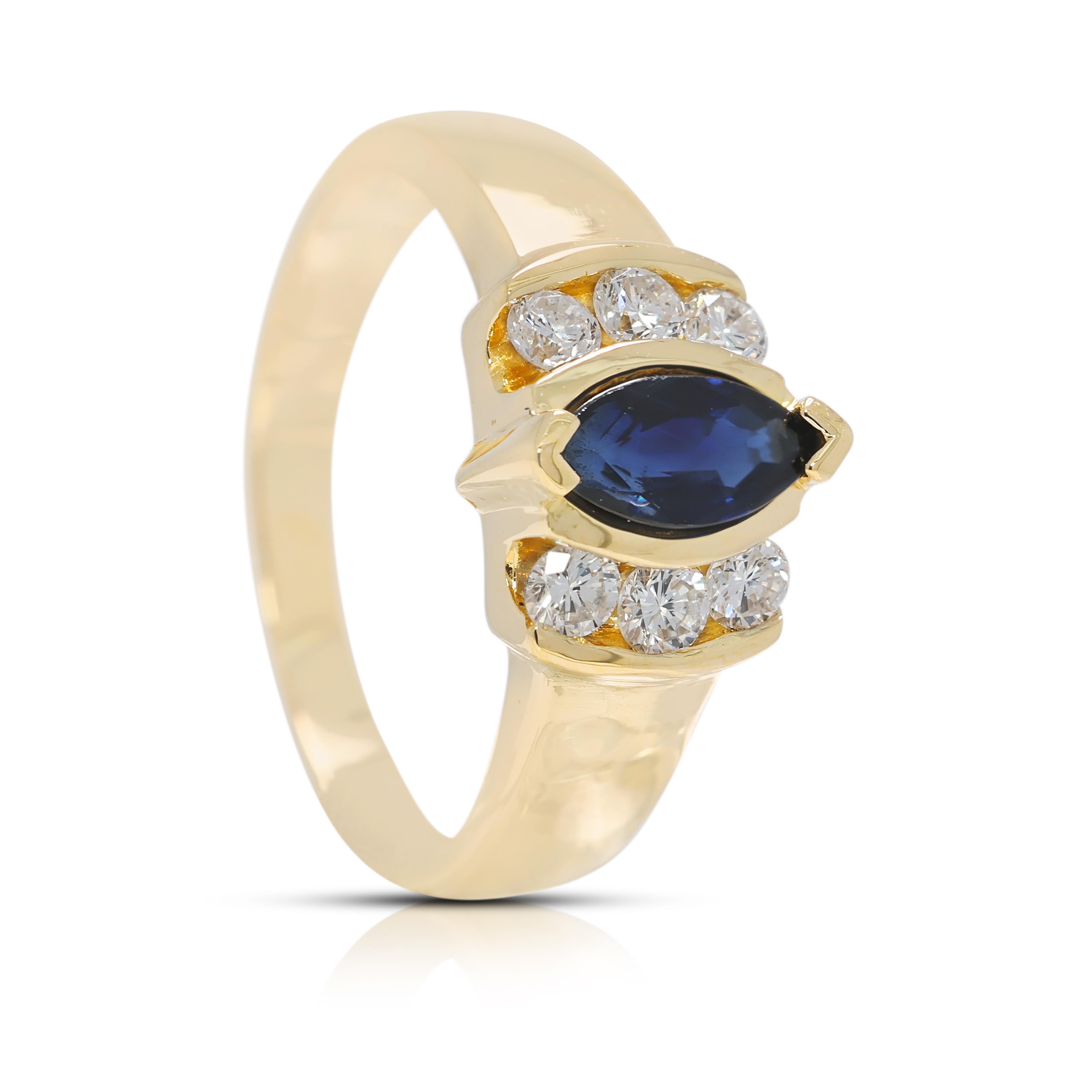 Superbe bague en or jaune 18K avec saphir et diamant naturel de 0,37ct en vente 1