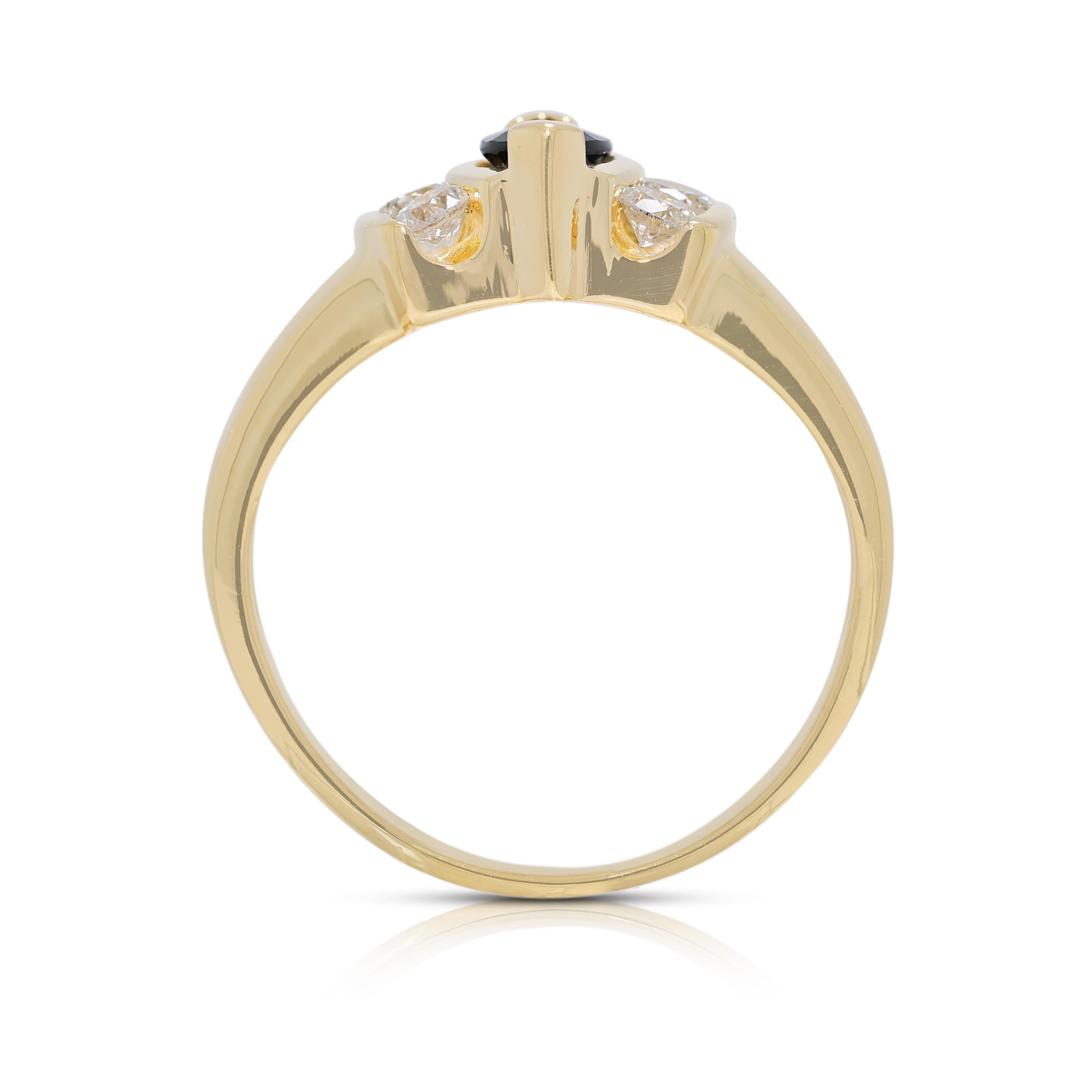Superbe bague en or jaune 18K avec saphir et diamant naturel de 0,37ct en vente 2