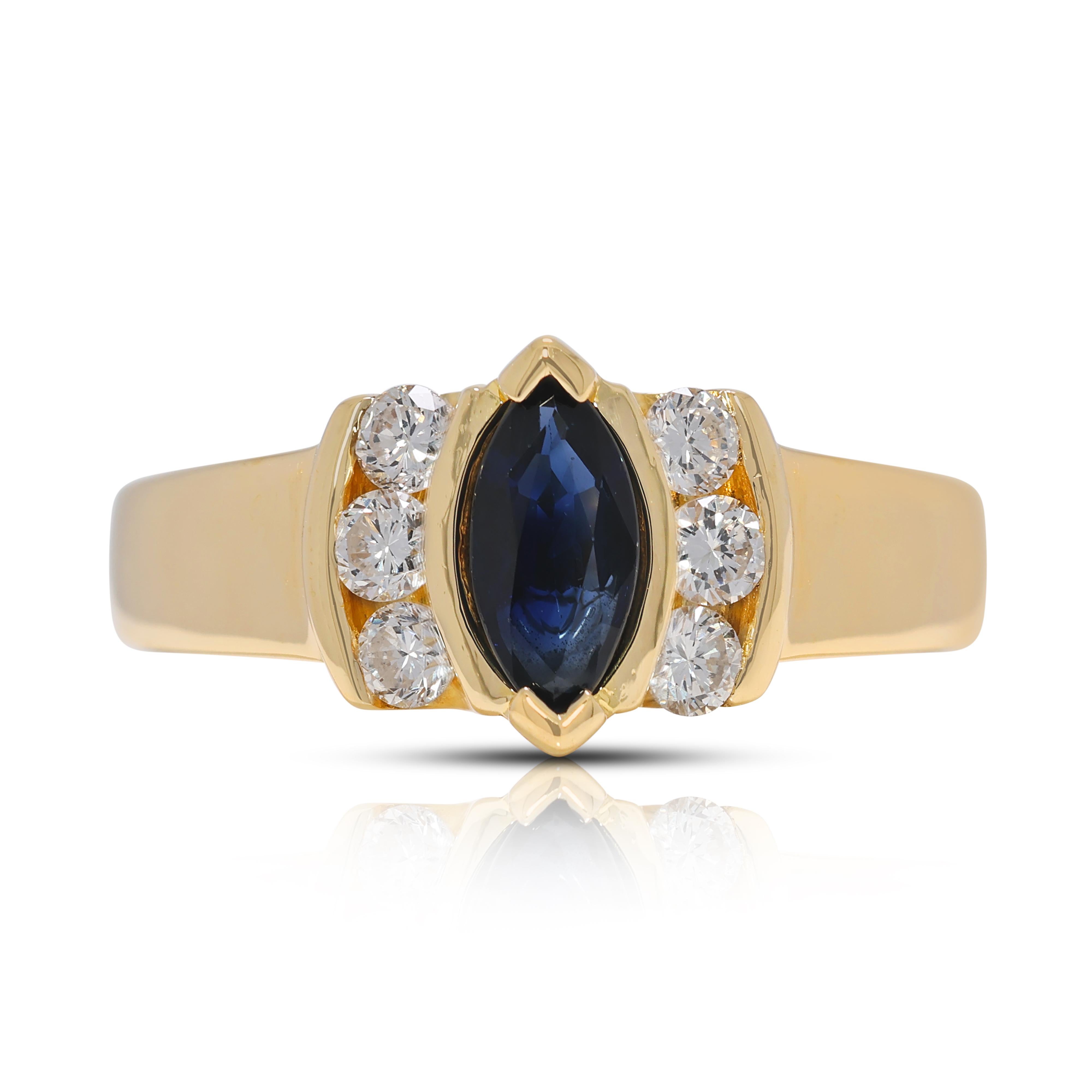 Superbe bague en or jaune 18K avec saphir et diamant naturel de 0,37ct en vente