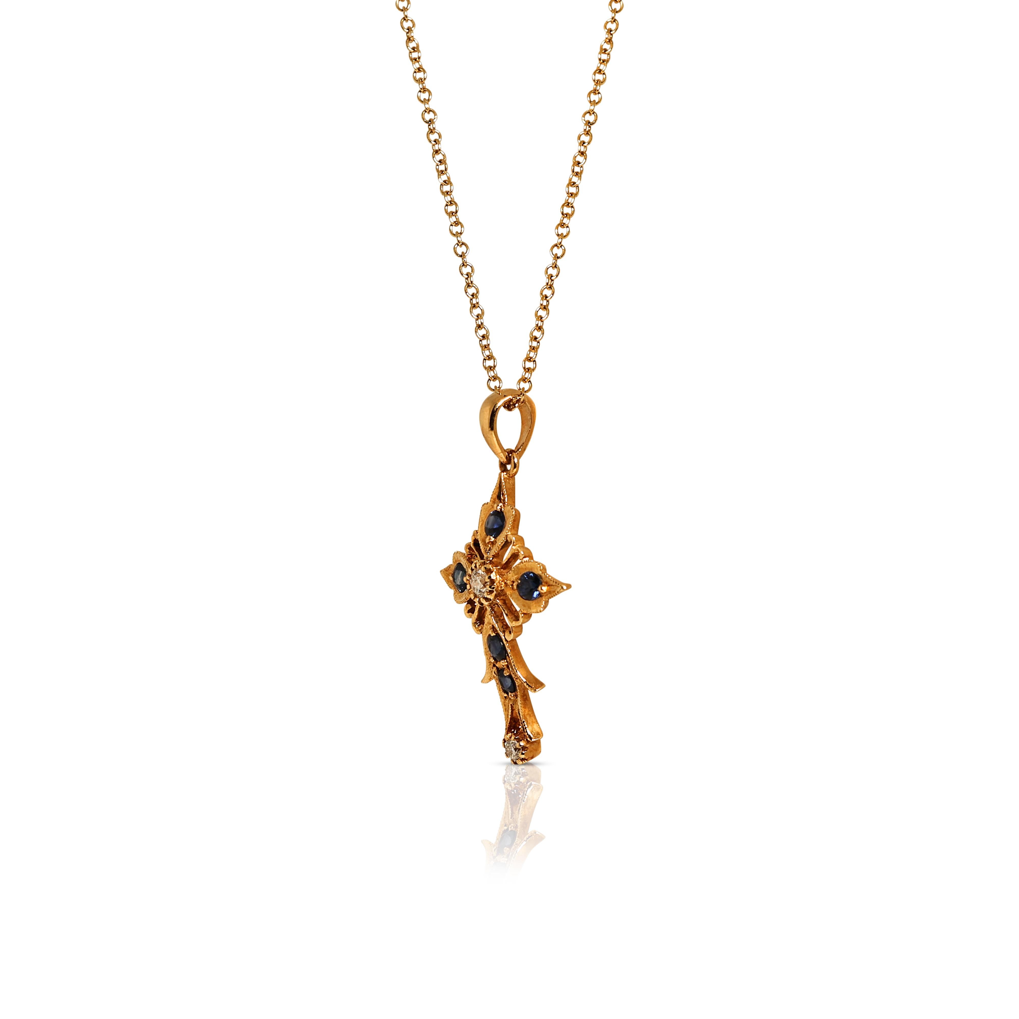 Stunning 0.46ct Diamonds and Sapphires Necklace in 18K Yellow Gold In New Condition For Sale In רמת גן, IL