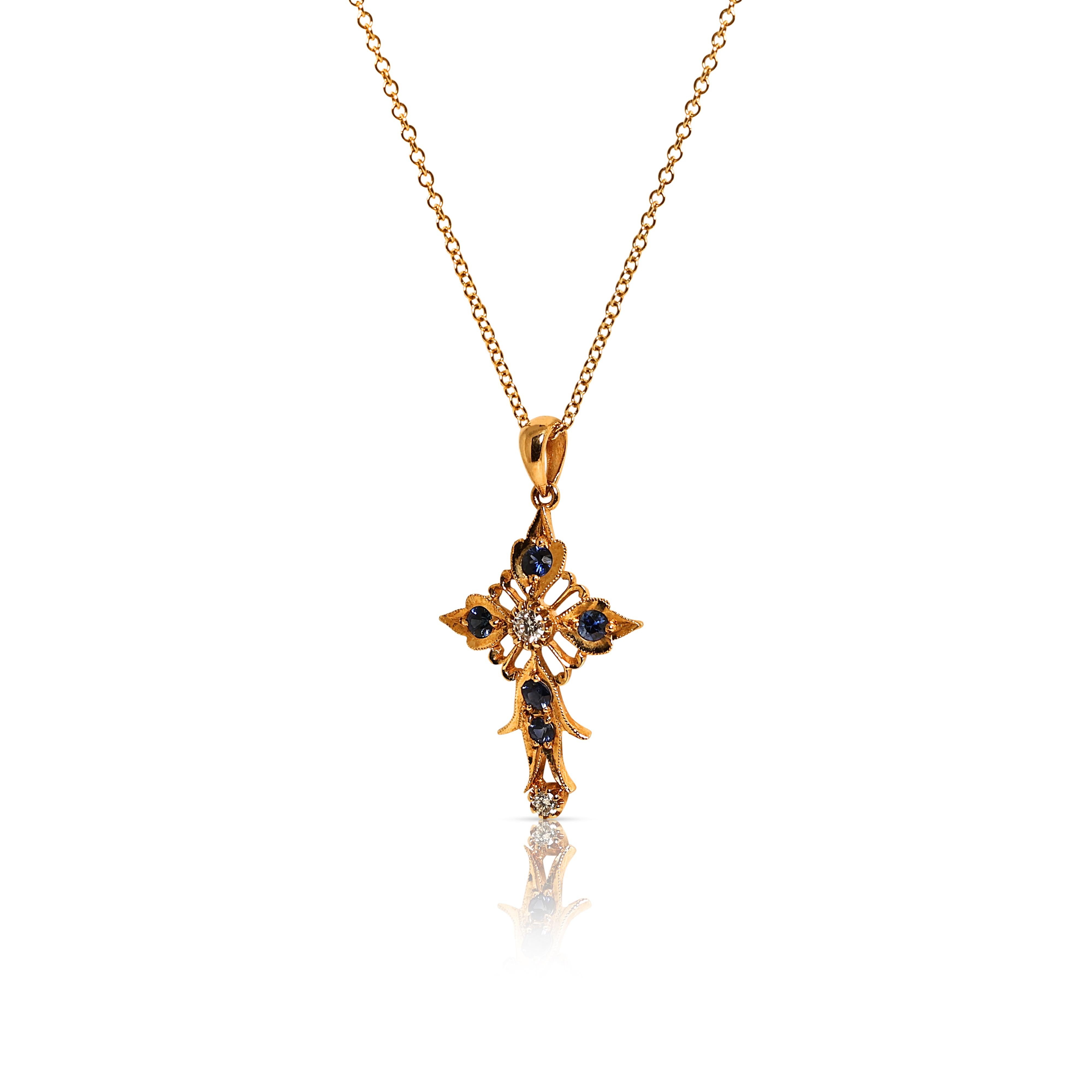 Stunning 0.46ct Diamonds and Sapphires Necklace in 18K Yellow Gold For Sale 1
