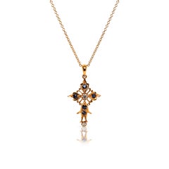 Stunning 0.46ct Diamonds and Sapphires Necklace in 18K Yellow Gold