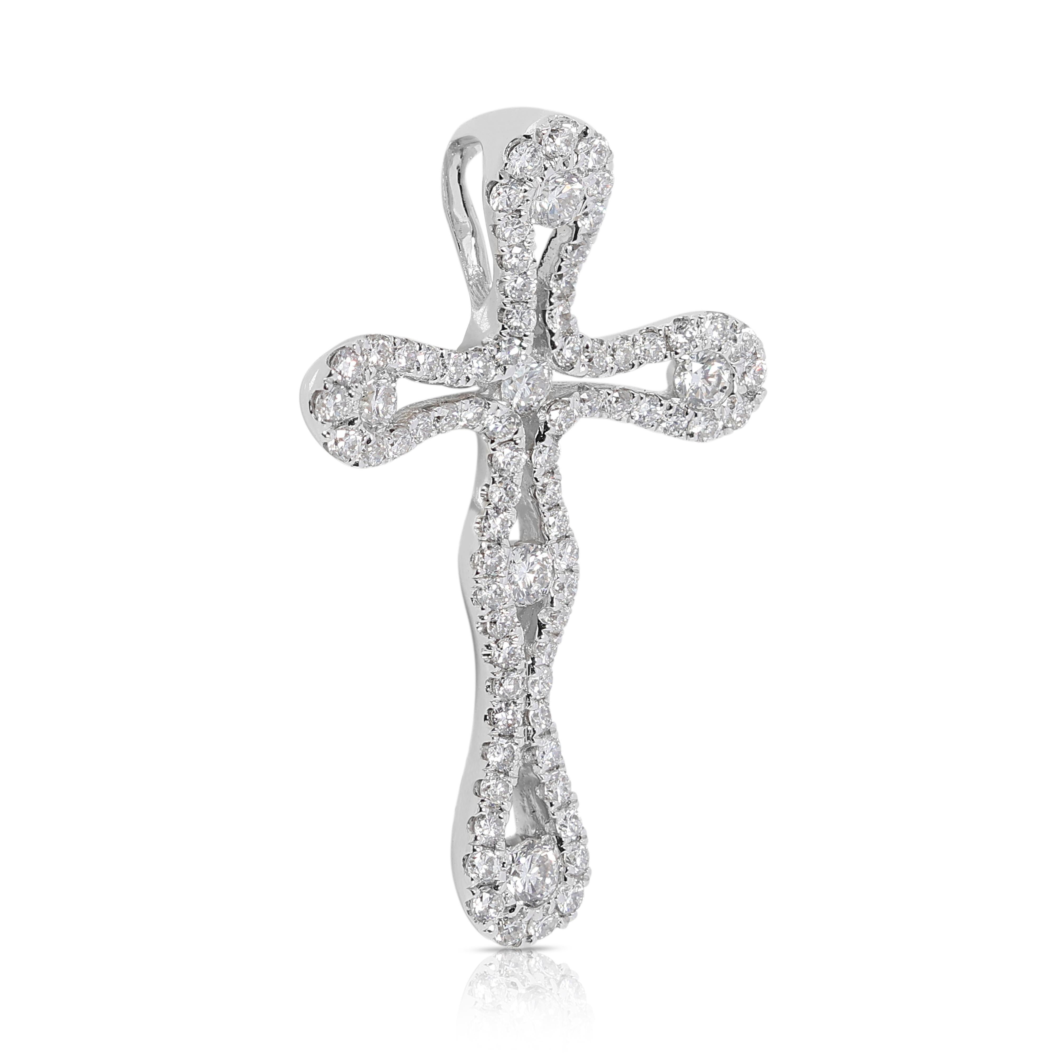 Taille ronde Superbe pendentif croix en or blanc 18 carats et diamants de 0,48 carat en vente