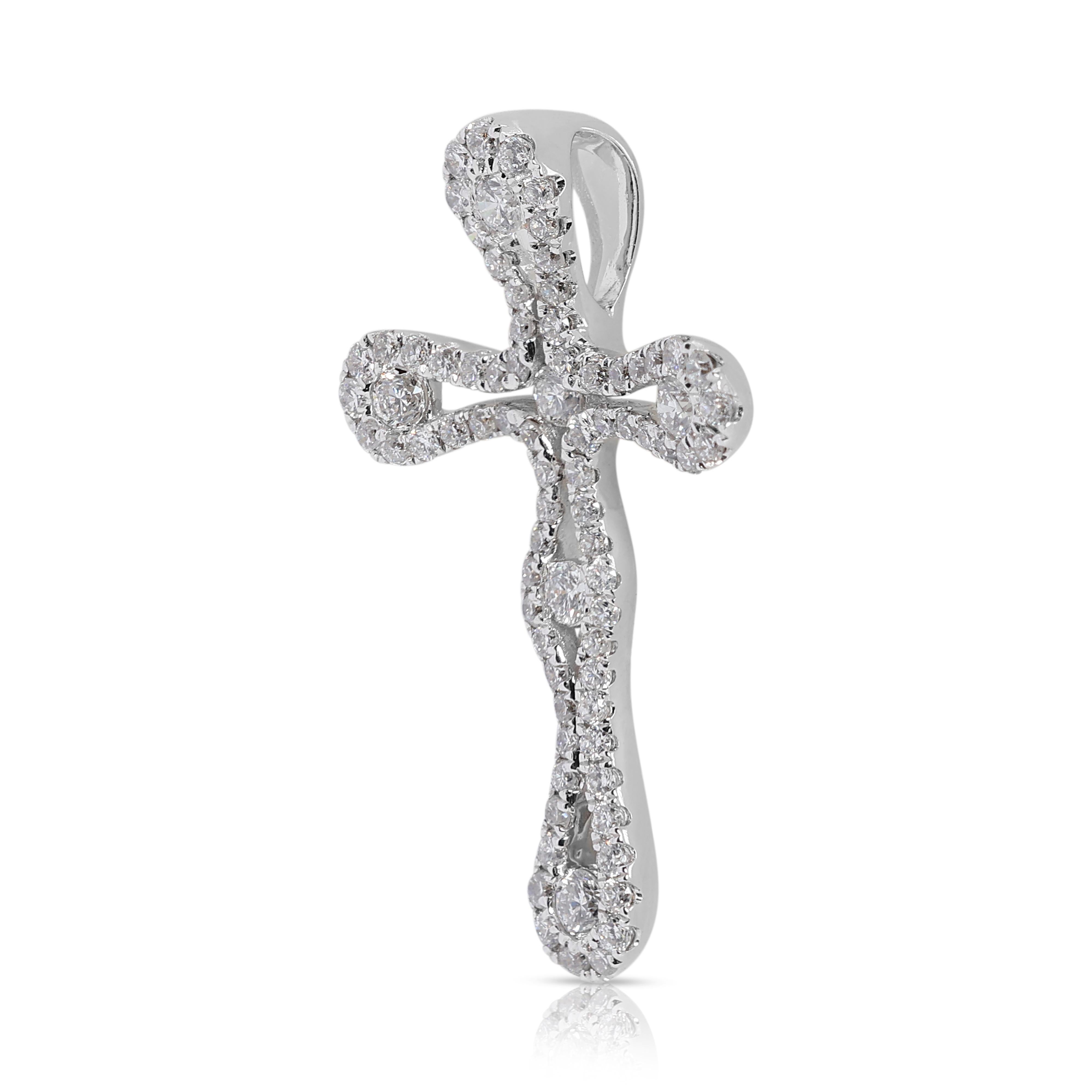 Superbe pendentif croix en or blanc 18 carats et diamants de 0,48 carat Neuf - En vente à רמת גן, IL