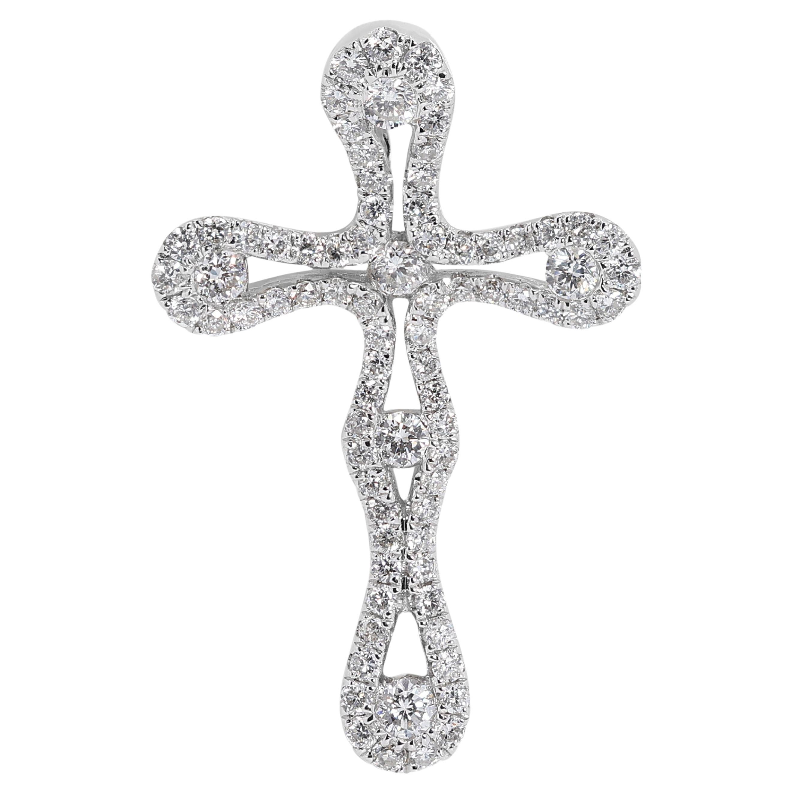Stunning 0.48 carat Diamond Cross Pendant in 18K White Gold - Pendant Only