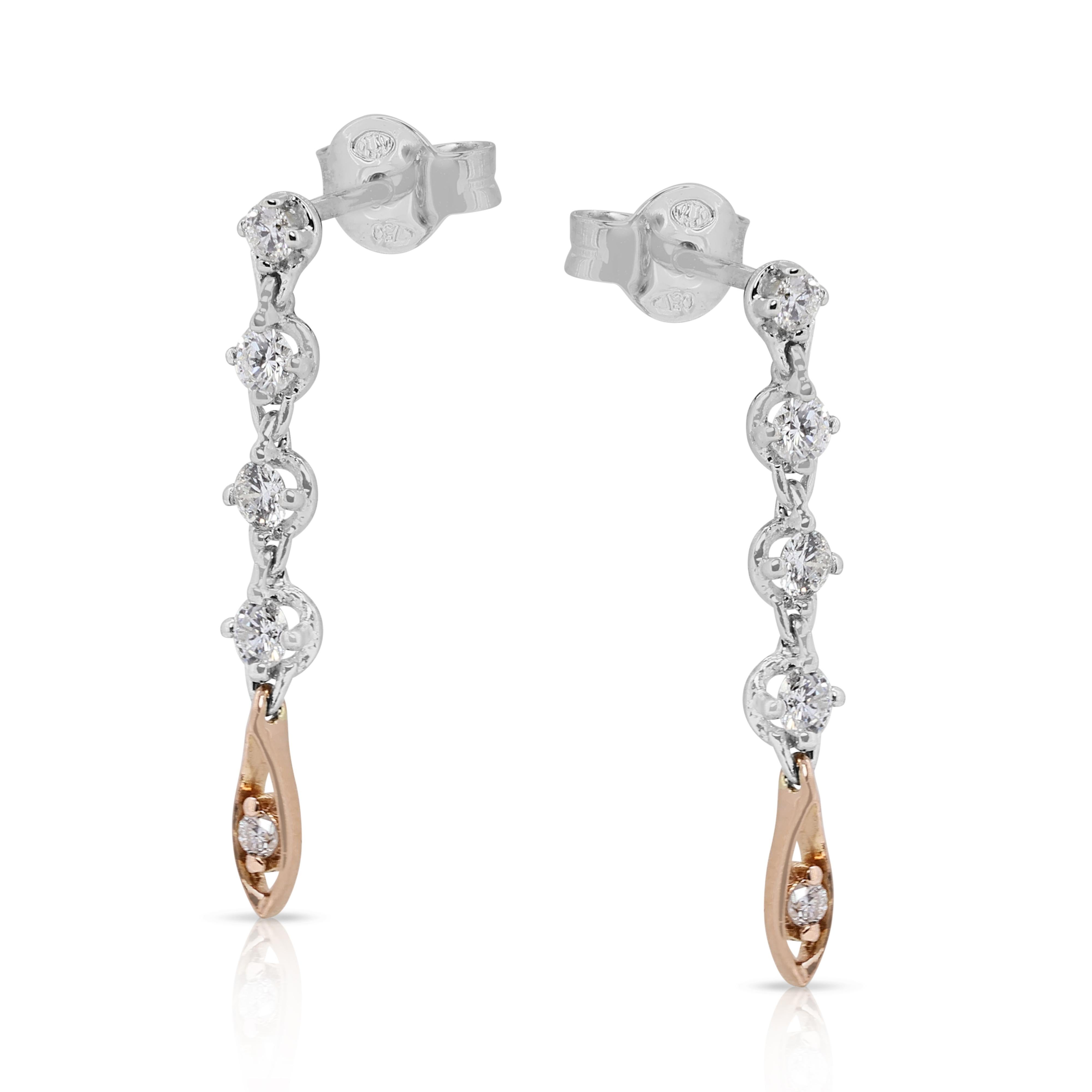 Impresionante 0,4 ct  Pendientes de gota bicolor Diamantes en venta 1