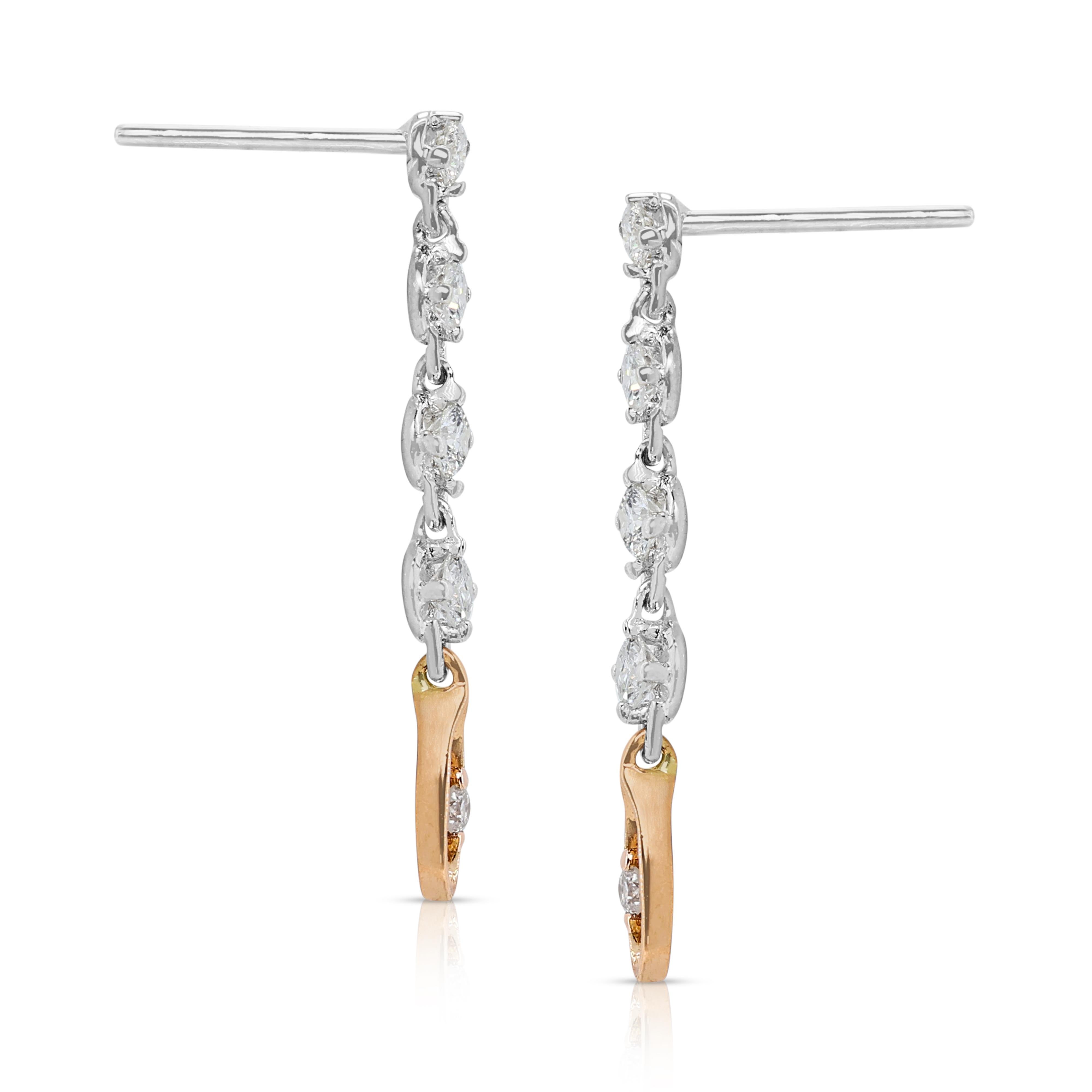 Impresionante 0,4 ct  Pendientes de gota bicolor Diamantes Corte redondo en venta