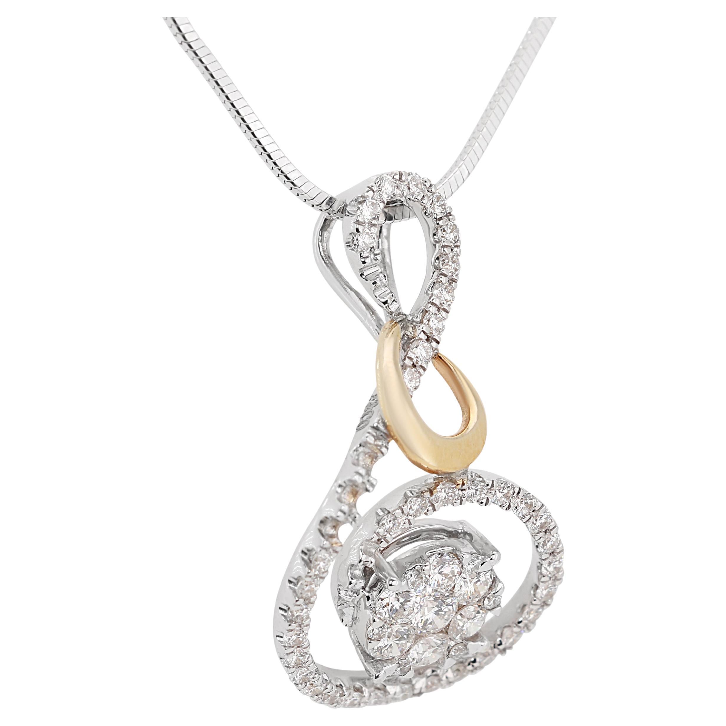 Round Cut Stunning 0.50ct Diamond Pendant in 18K Bi-Color Gold (Chain Included) For Sale