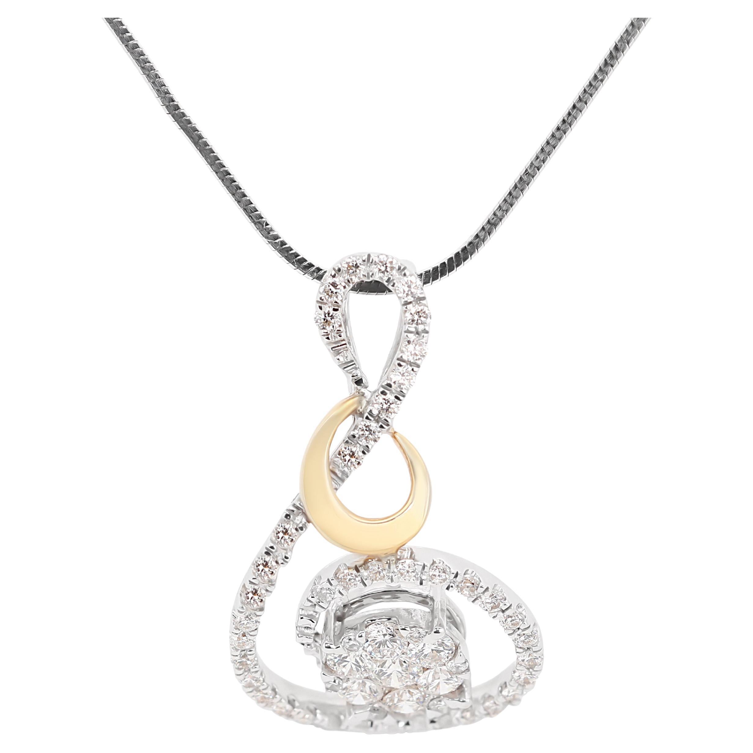 Stunning 0.50ct Diamond Pendant in 18K Bi-Color Gold (Chain Included) For Sale