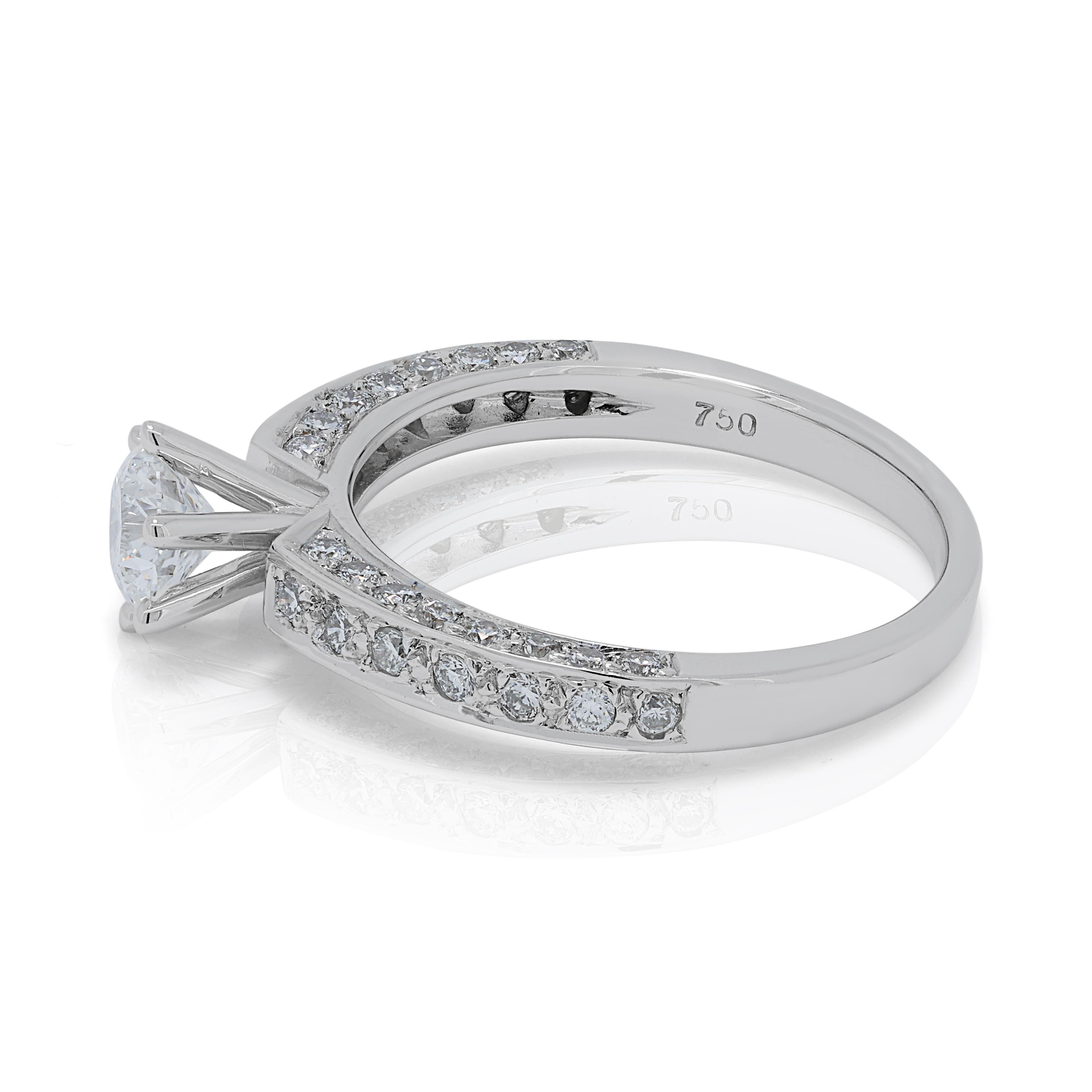Stunning 0.51ct Diamond Pave Ring with Side Diamonds in 18K White Gold For Sale 1