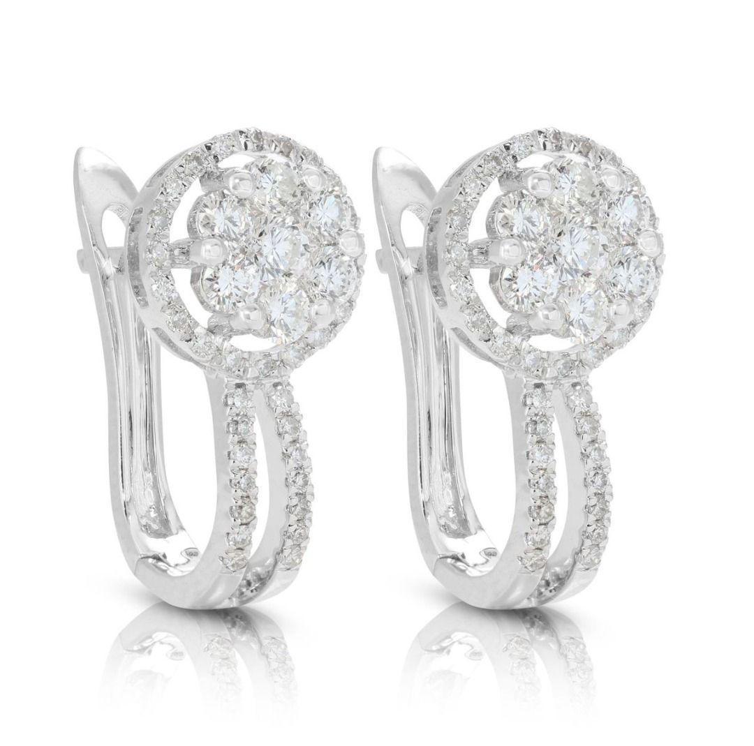 Round Cut Stunning 0.55ct Lever Back Diamond Earrings in 18K White Gold For Sale
