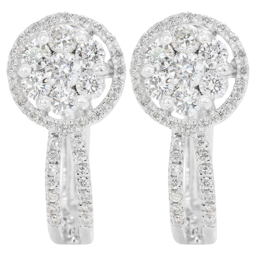 Stunning 0.55ct Lever Back Diamond Earrings in 18K White Gold For Sale