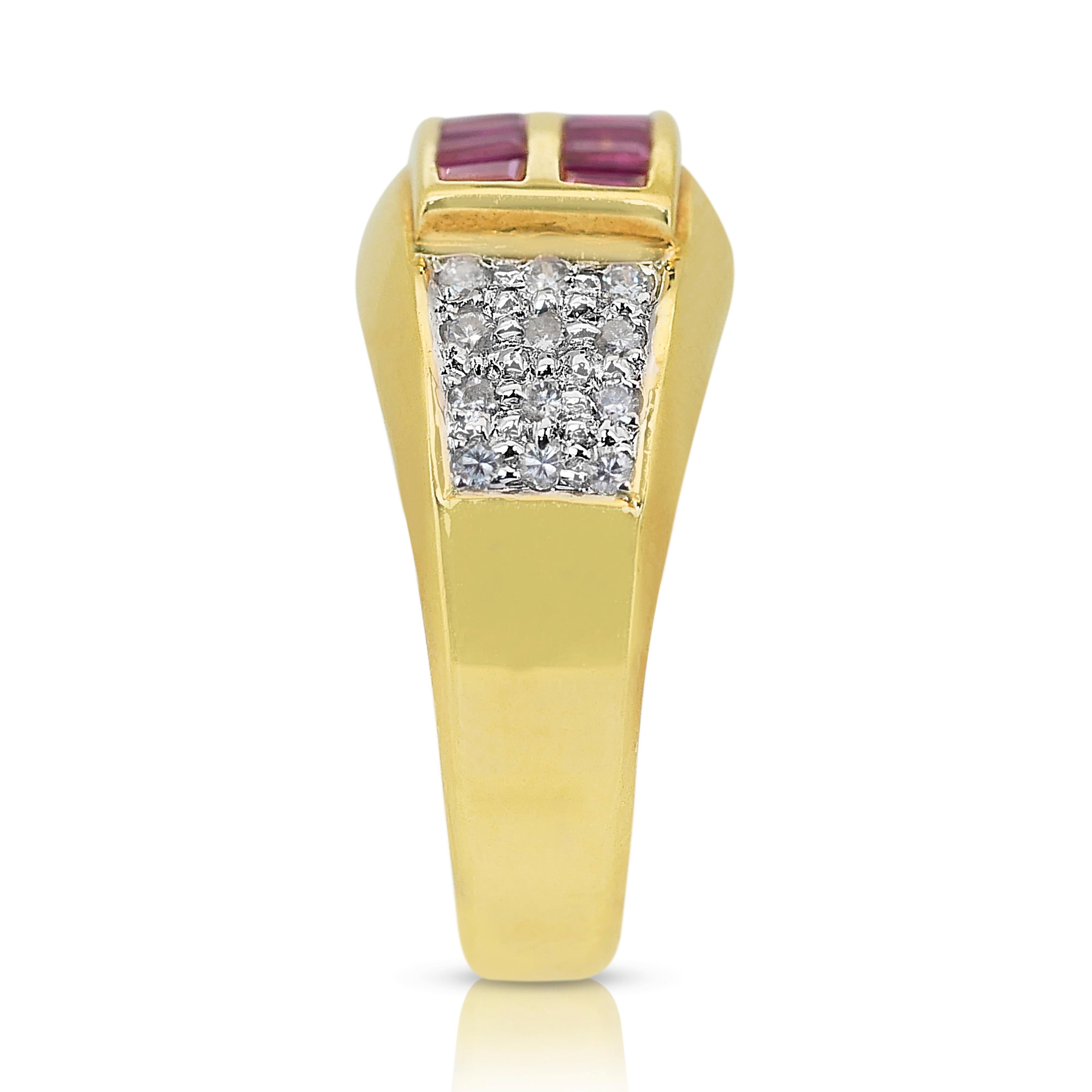 Stunning 0.58ct Rubies and Diamonds Pave Ring in 18k Yellow Gold - IGI Certified For Sale 1