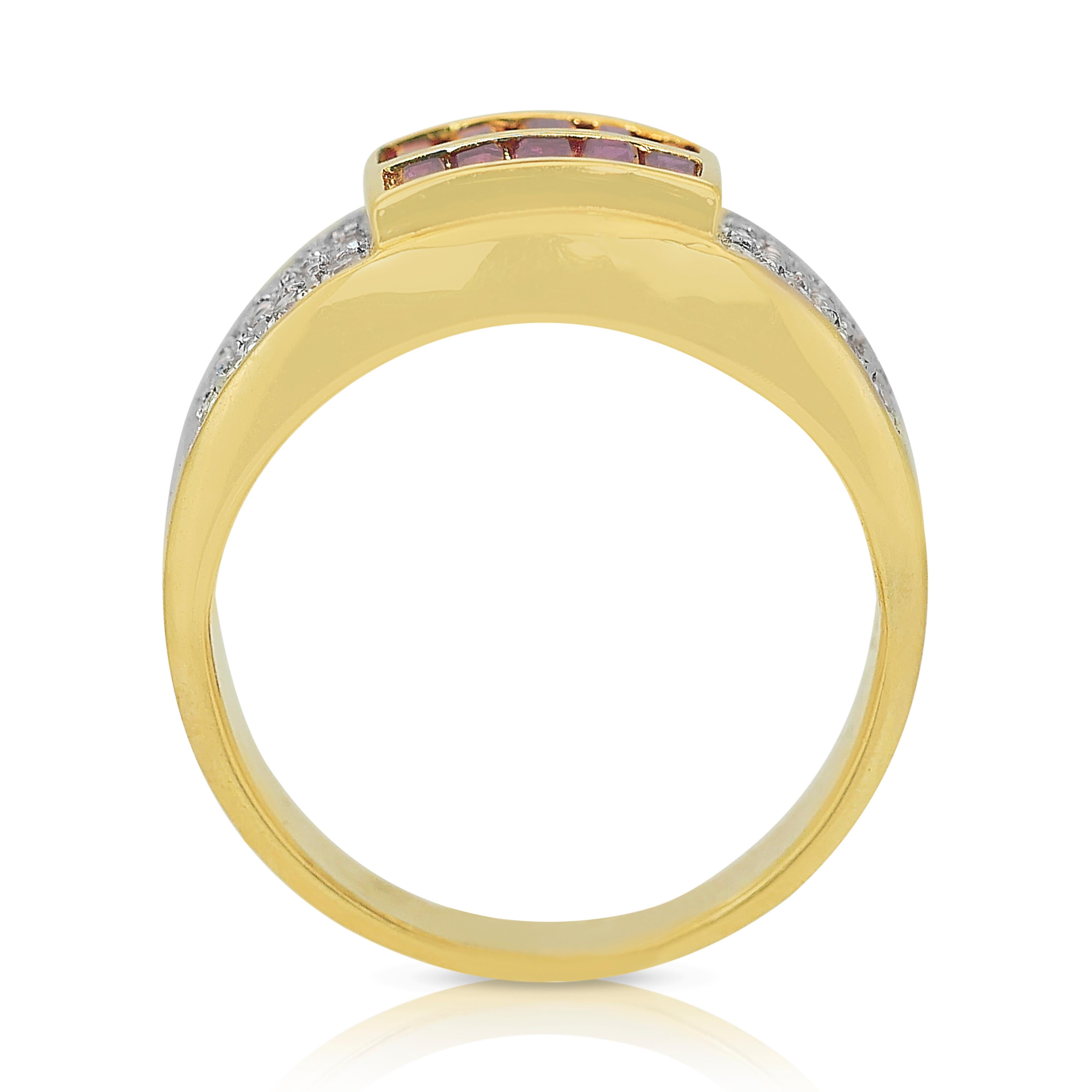 Stunning 0.58ct Rubies and Diamonds Pave Ring in 18k Yellow Gold - IGI Certified For Sale 2