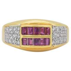 Impresionante Anillo con pavé de rubíes y diamantes de 0,58 ct en oro amarillo de 18k - Certificado IGI