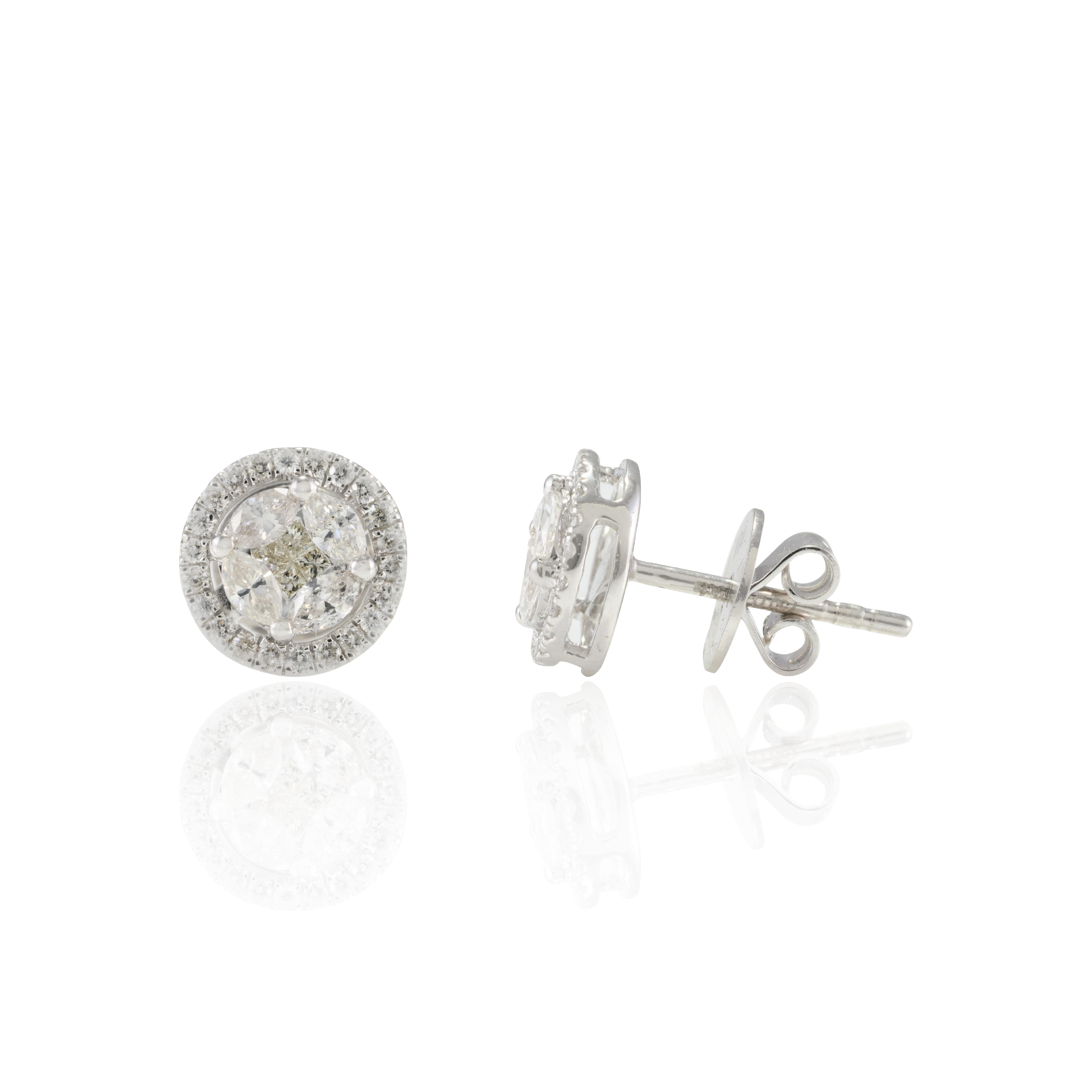 Stunning Natural Diamond Round Studs Earring in 18K Gold to make a statement with your look. You shall need stud earrings to make a statement with your look. These earrings create a sparkling, luxurious look featuring brilliant cut diamonds.
April