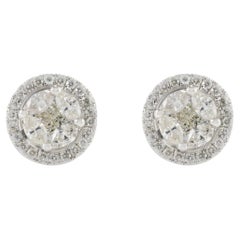 Stunning 0.59 CTW Natural Halo Diamond Round Studs 18k Solid White Gold Earrings