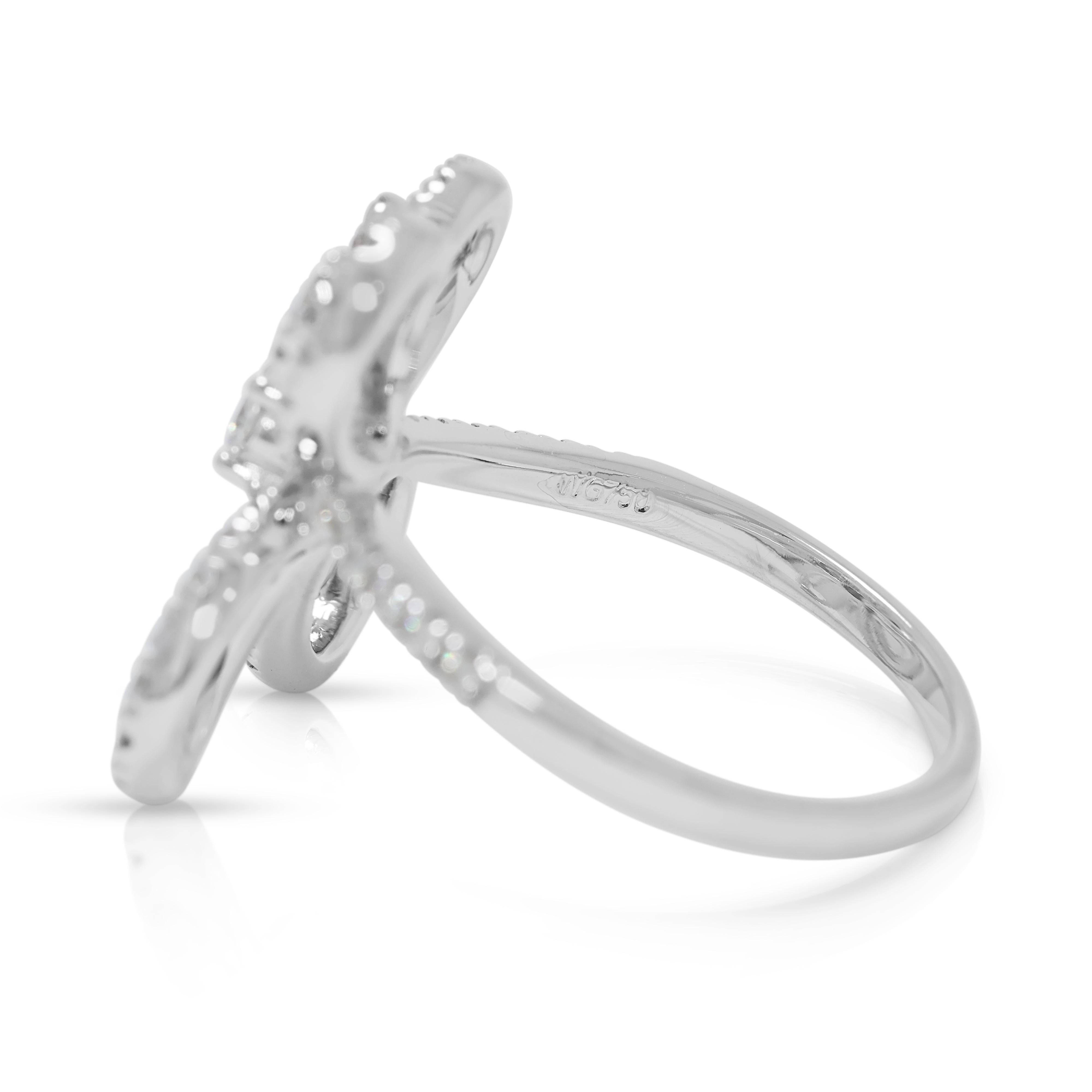 Taille ronde Whiting bague en or blanc 18 carats avec diamant naturel de 0,60ct en vente