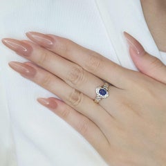 Stunning 0.62ct Sapphire & Natural Diamonds Ring in 18K Yellow Gold